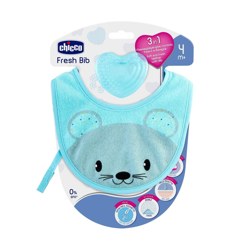 動物棉織圍兜-附掛矽膠固齒器-藍