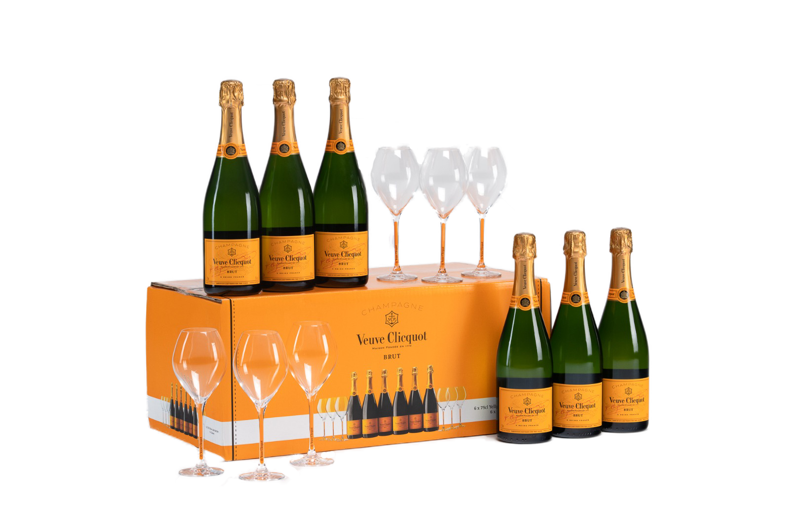 Veuve Clicquot Yellow Label NV (6 Bottle Pack with 6 Glass Flutes)