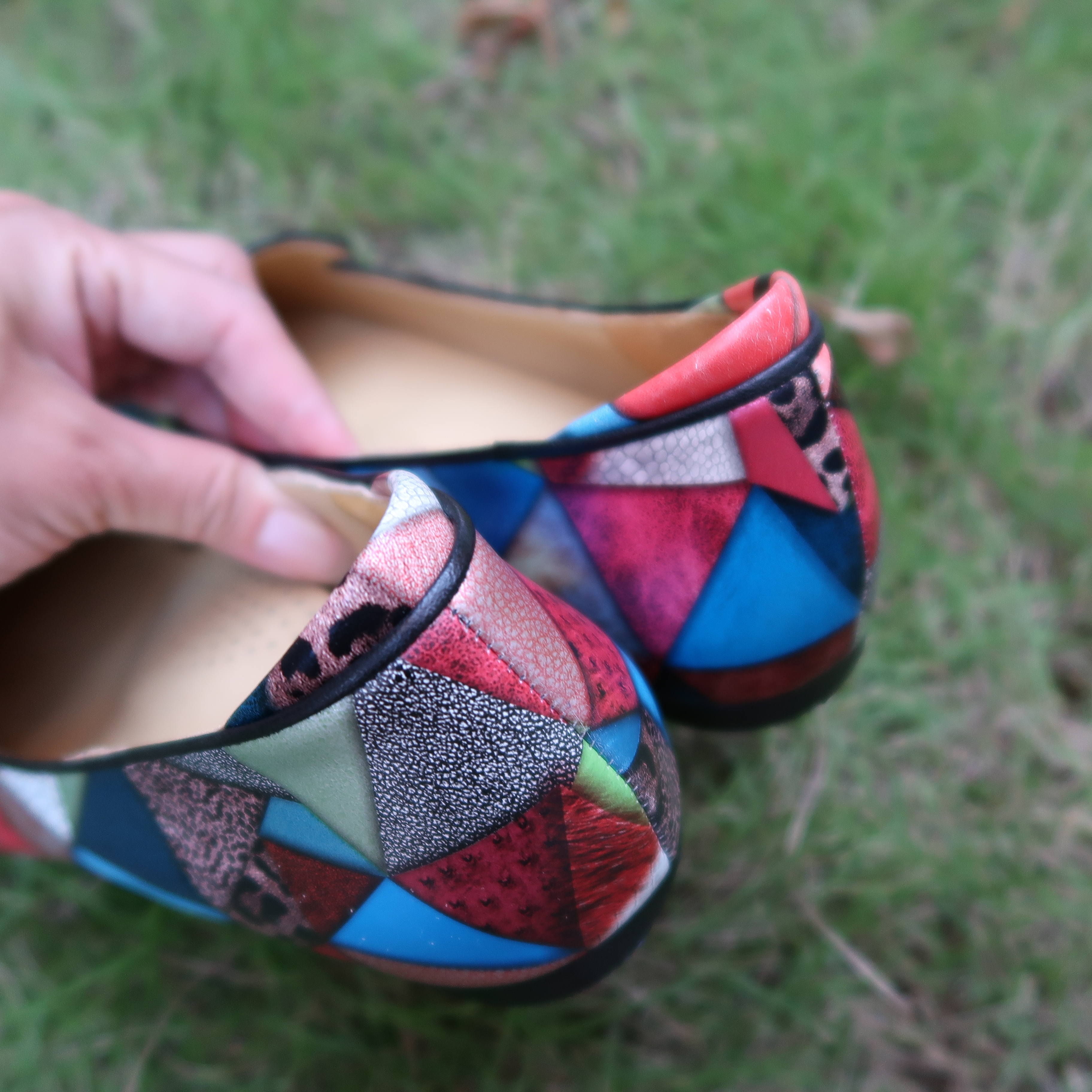 【幾何萬花筒】幾何普普風牛皮尖頭平底鞋