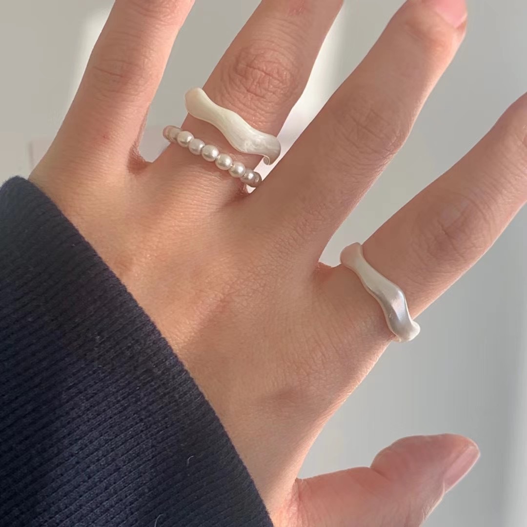 (訂購) 氣質UP! 百搭雲石紋珍珠介指套裝 AC050