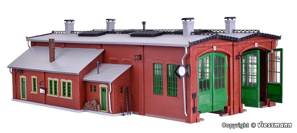Vollmer 45752 H0 scale, Loco shed with door lock mechanism, double track