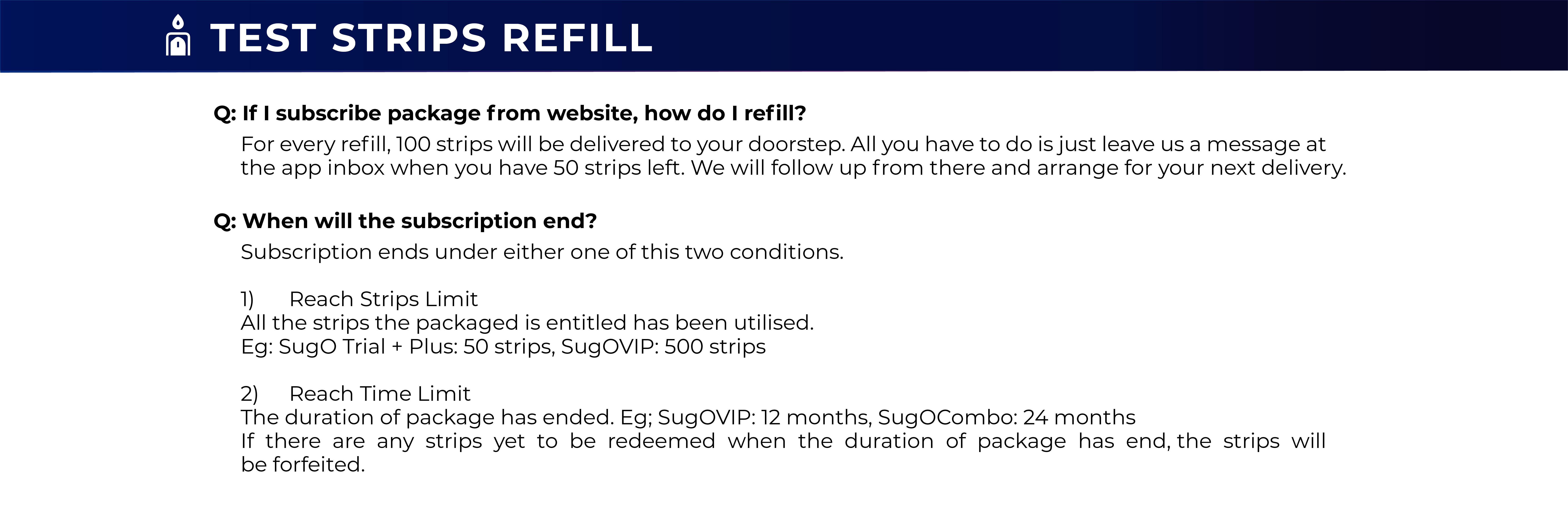 Diabetes, Glucose strips subscription plan, refill strip