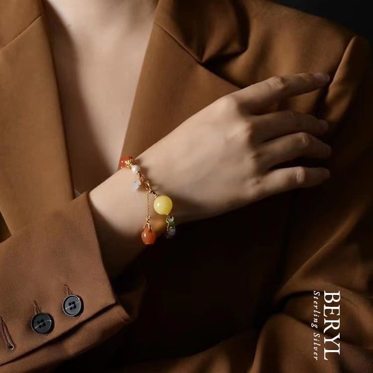 天然川料南紅瑪瑙蜜蠟平安扣手鍊