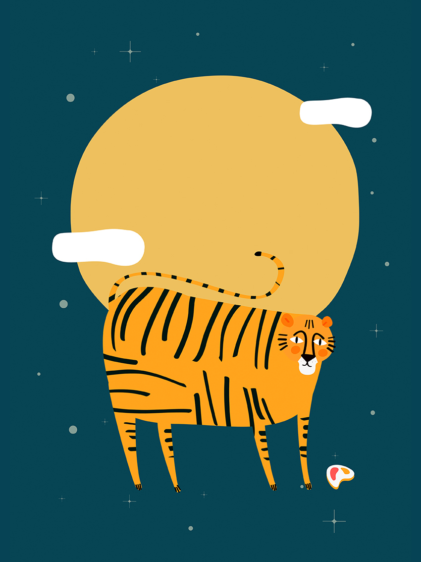 掛畫|滿月下的老虎