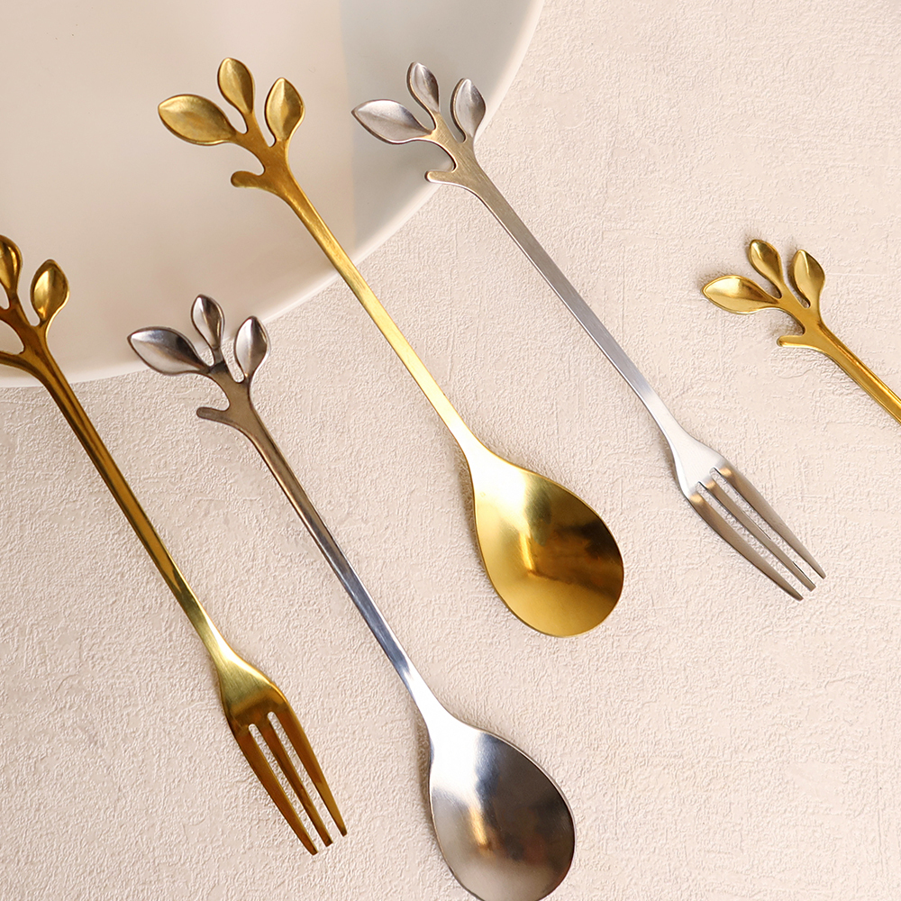 小枝葉造型不鏽鋼叉勺4件組