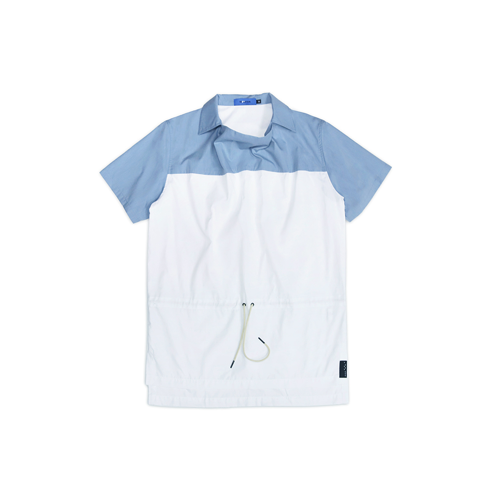 寬領抽繩短袖上衣 - 白