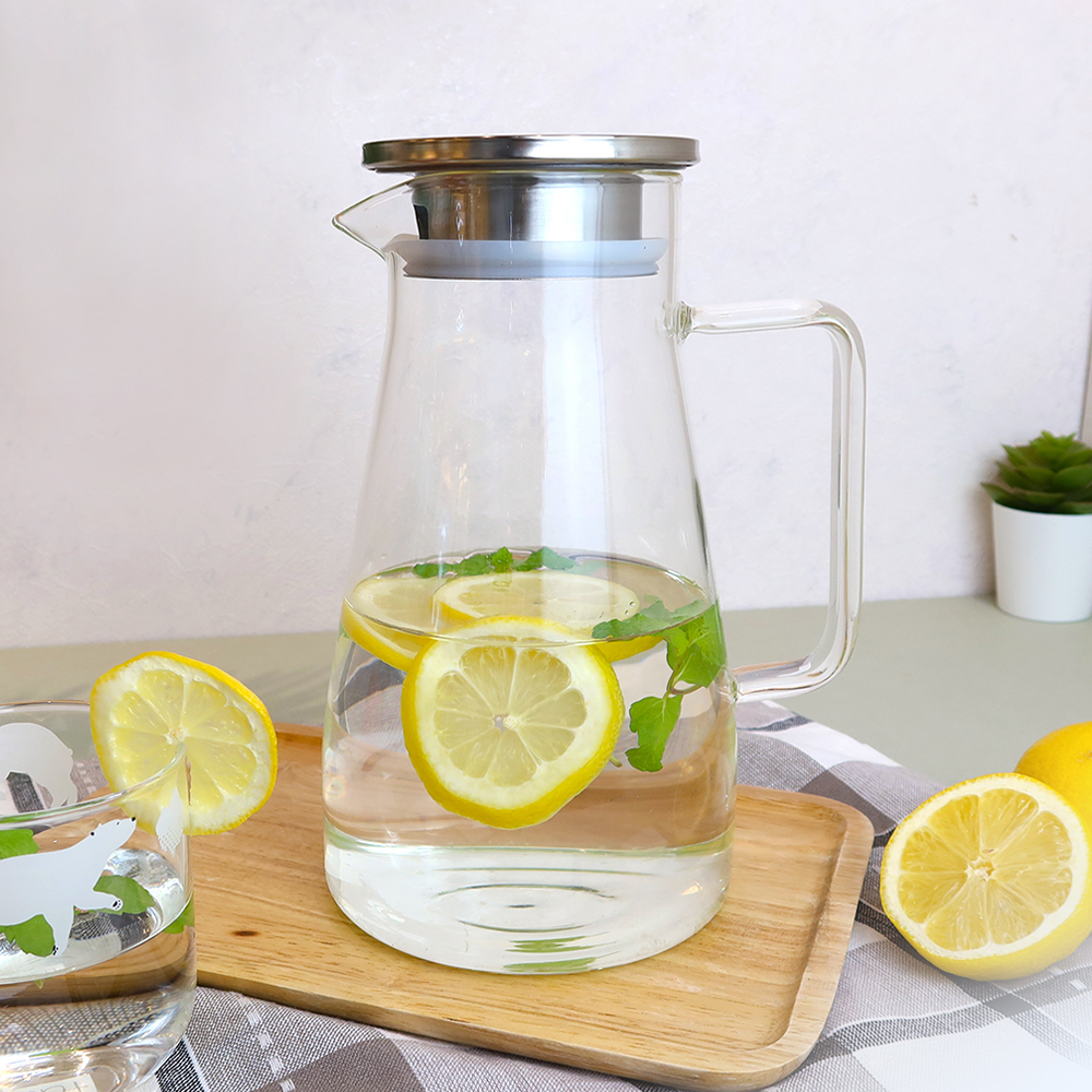 錐形不鏽鋼蓋耐冷熱玻璃水壺 1.5L