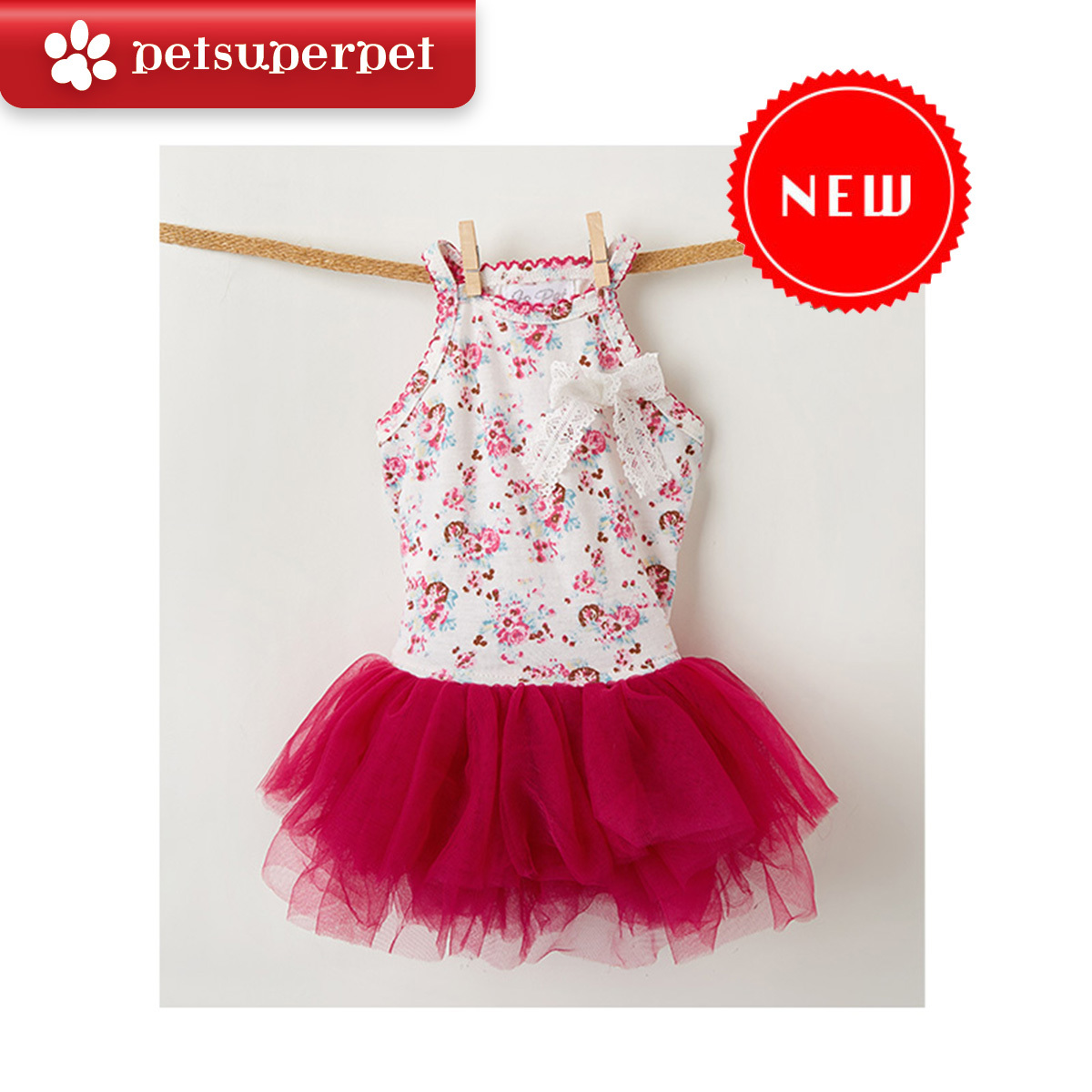 【新上架！】IsPet 寵物貓狗兔衣服 - 花園風格連衣細毛針織吊帶裙 - 粉紅色 [4尺寸]