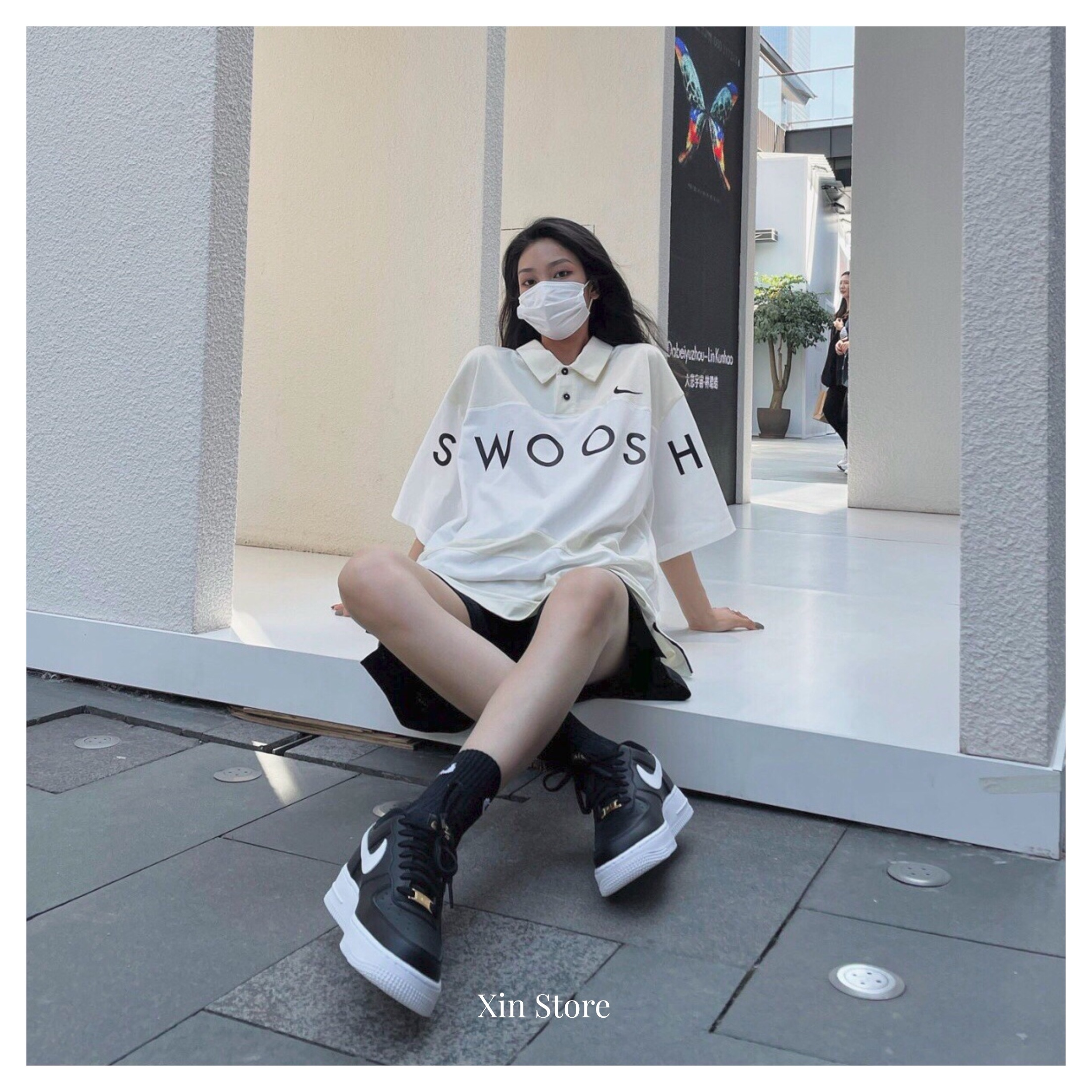 【現貨】Nike Air Force 1 Low Mini Swoosh 雙勾 小金勾 金釦 極致黑 #女款