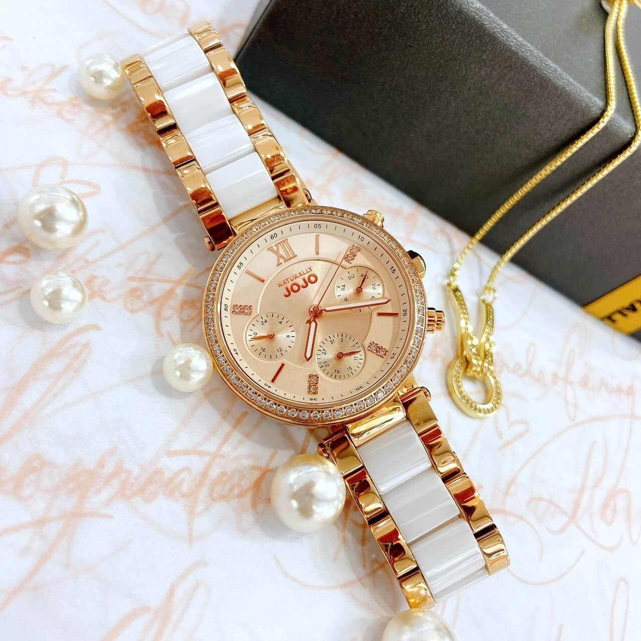 【NATURALLY JOJO】香榭巴黎晶鑽時尚腕錶-白枚金 （加贈手鍊） JO96973-13R 36mm 現代鐘錶