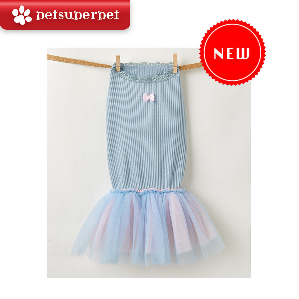 【新上架！】IsPet 寵物狗兔衣服 - 螺紋背心漸變色紗裙連身裙- 藍色 [5尺寸]