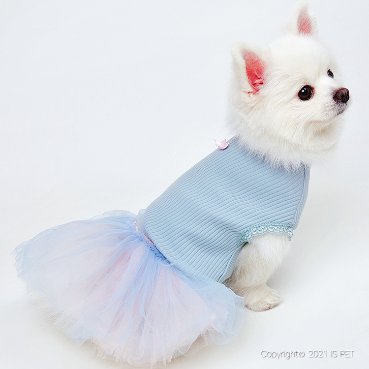 【新上架！】IsPet 寵物狗兔衣服 - 螺紋背心漸變色紗裙連身裙- 藍色 [5尺寸]