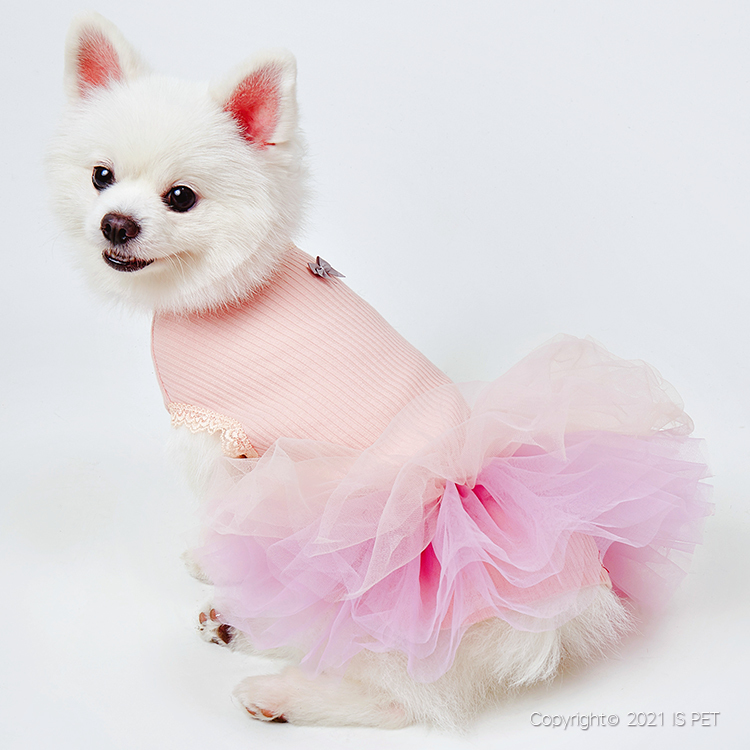 【新上架！】IsPet 寵物狗兔衣服 - 螺紋背心漸變色紗裙連身裙- 粉紅色 [5尺寸]