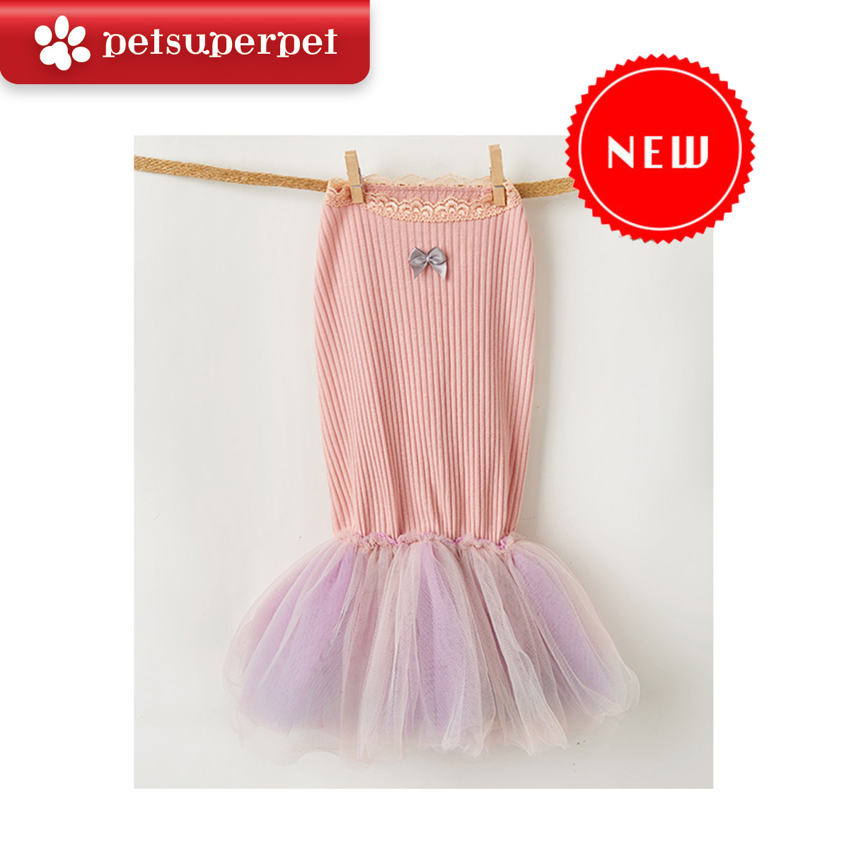 【新上架！】IsPet 寵物狗兔衣服 - 螺紋背心漸變色紗裙連身裙- 粉紅色 [5尺寸]