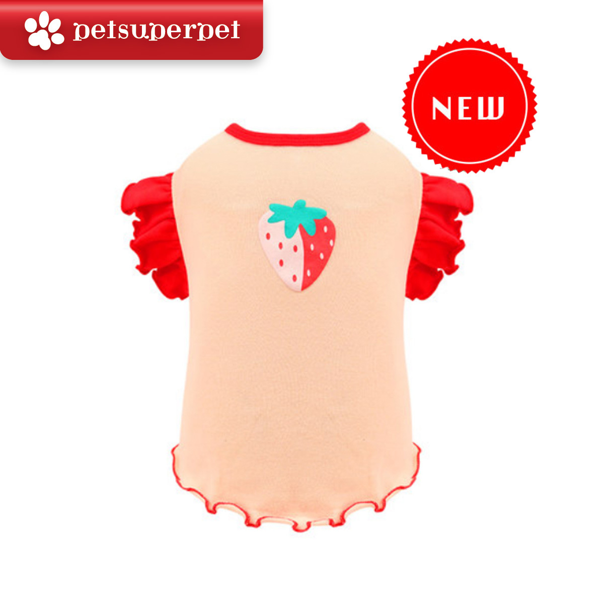 【新上架！】IsPet 寵物貓狗兔衣服- 高彈木耳邊士多啤梨圖案T恤 - 粉紅色 / 紅色 [4尺寸]