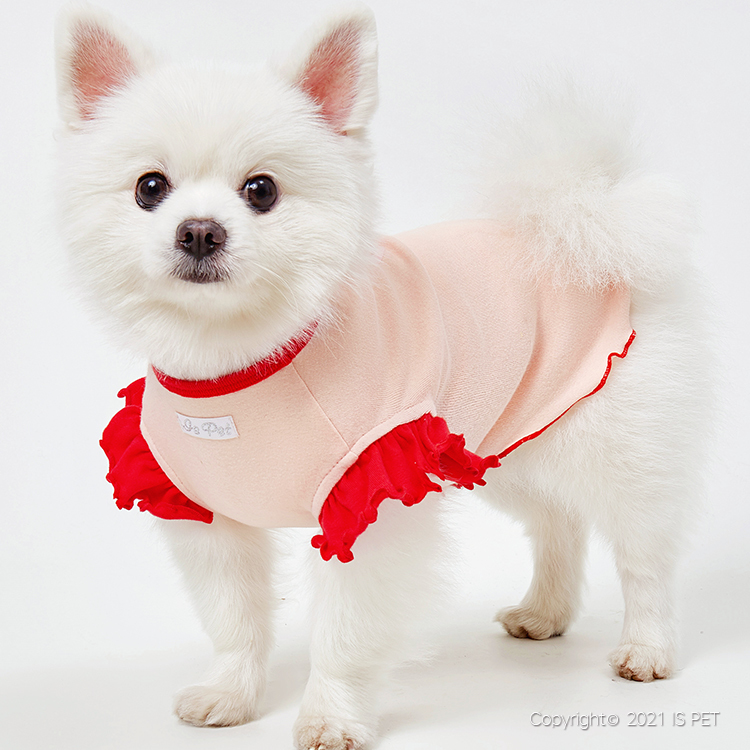 【新上架！】IsPet 寵物貓狗兔衣服- 高彈木耳邊士多啤梨圖案T恤 - 粉紅色 / 紅色 [4尺寸]