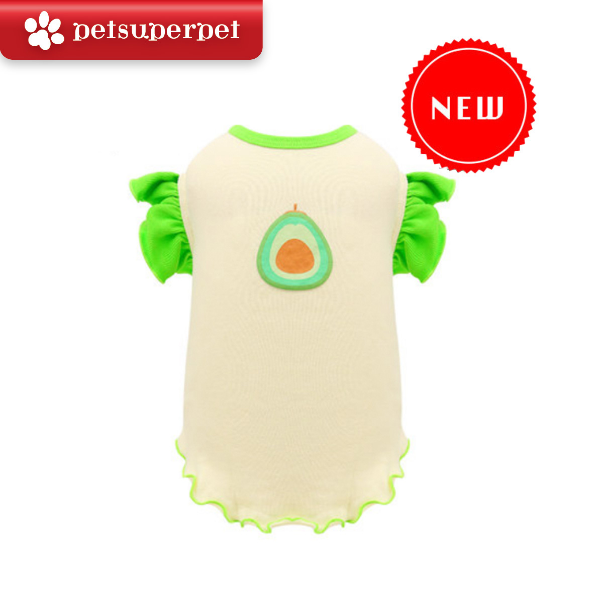 【新上架！】IsPet 寵物貓狗兔衣服- 高彈木耳邊牛油果圖案T恤  - 黃/綠色 [4尺寸]