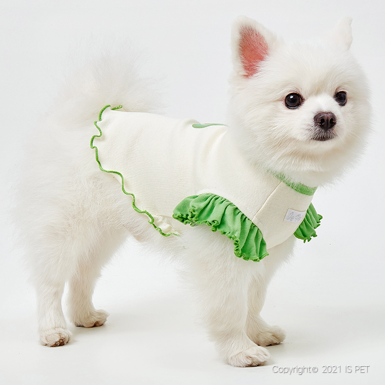 【新上架！】IsPet 寵物貓狗兔衣服- 高彈木耳邊牛油果圖案T恤  - 黃/綠色 [4尺寸]