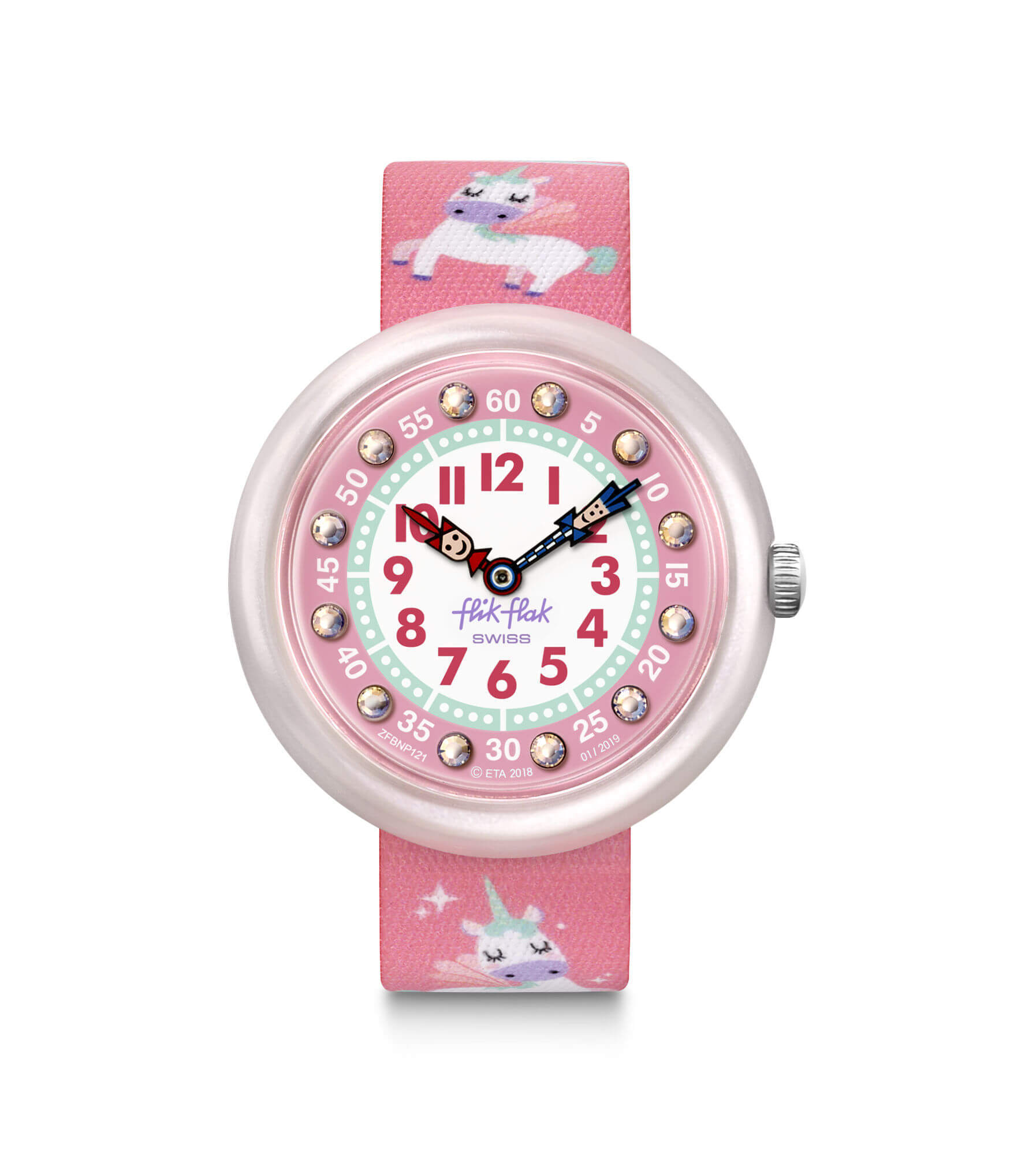 【Swatch - Flik Flak】Story Time 印花寶石粉紅獨角獸腕錶 FBNP121 32mm 現代鐘錶