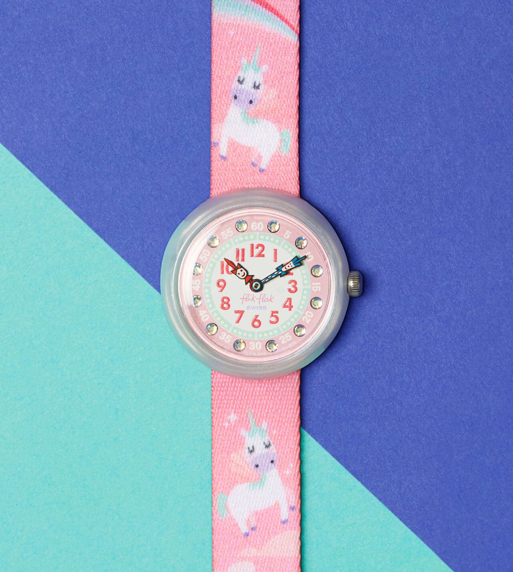 【Swatch - Flik Flak】Story Time 印花寶石粉紅獨角獸腕錶 FBNP121 32mm 現代鐘錶