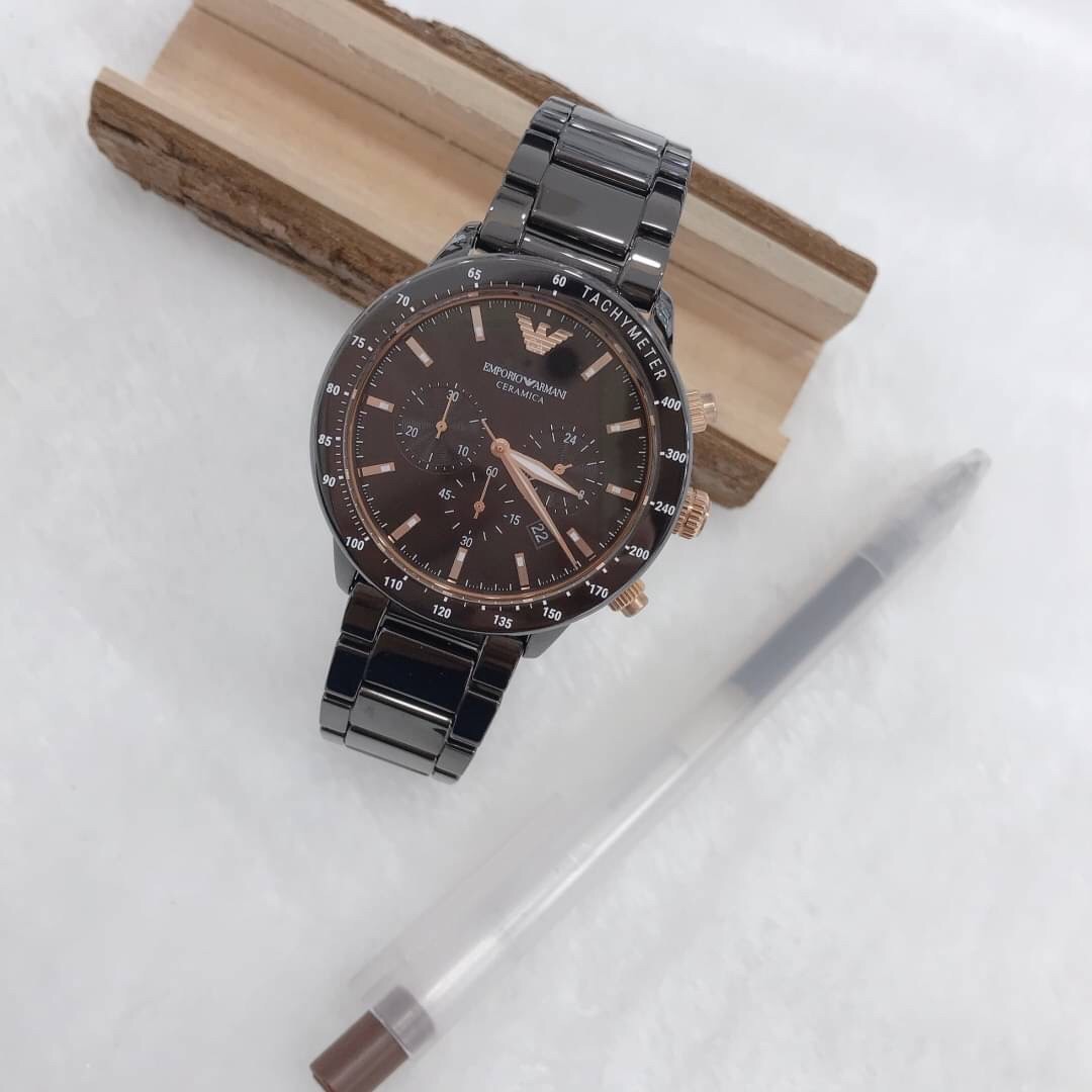 【EMPORIO ARMANI】陶瓷三眼計時男錶 AR70002 42.5 mm 現代鐘錶