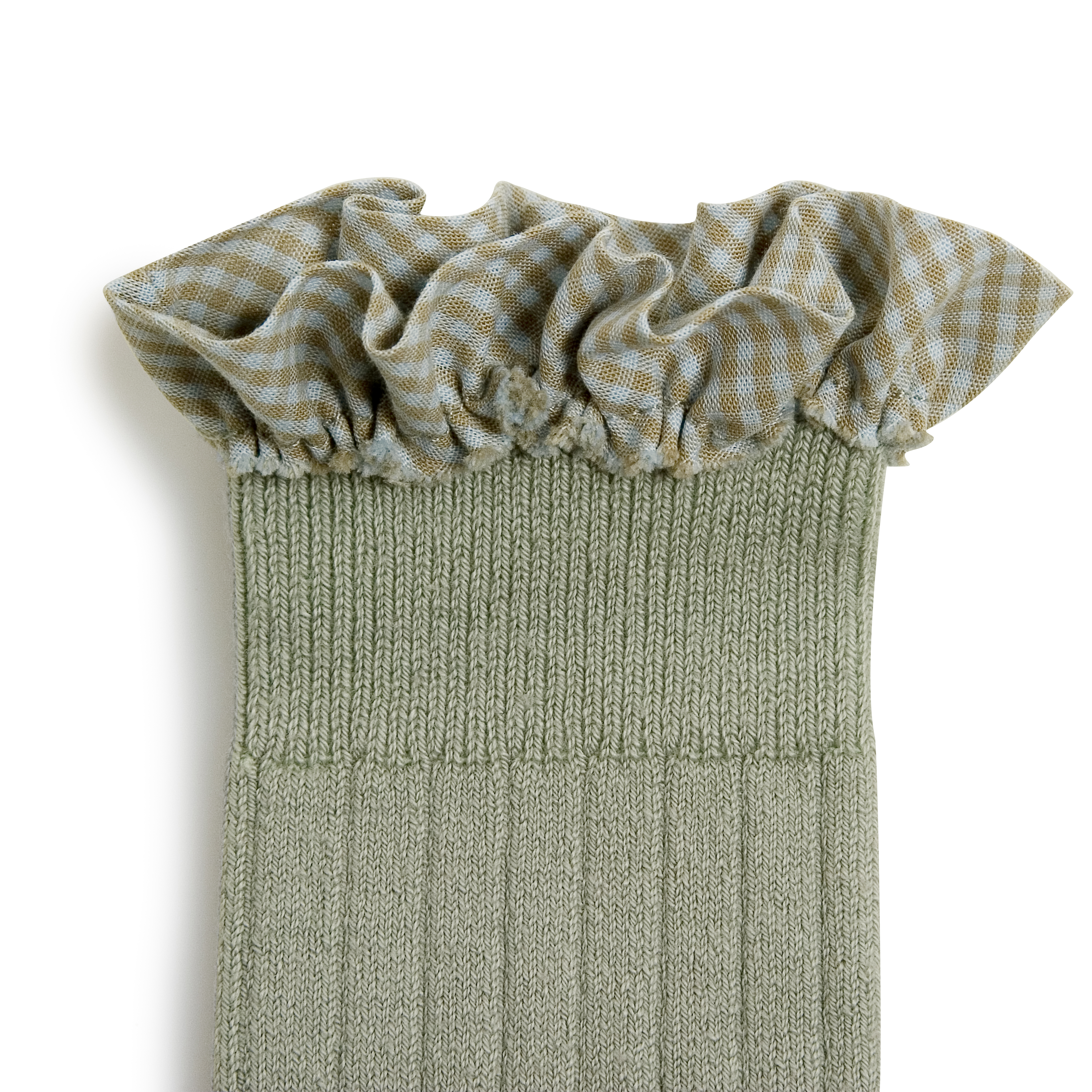 COLLÉGIEN - Apolline Gingham Ruffle Ribbed Knee-high Socks（Aigue Marine）