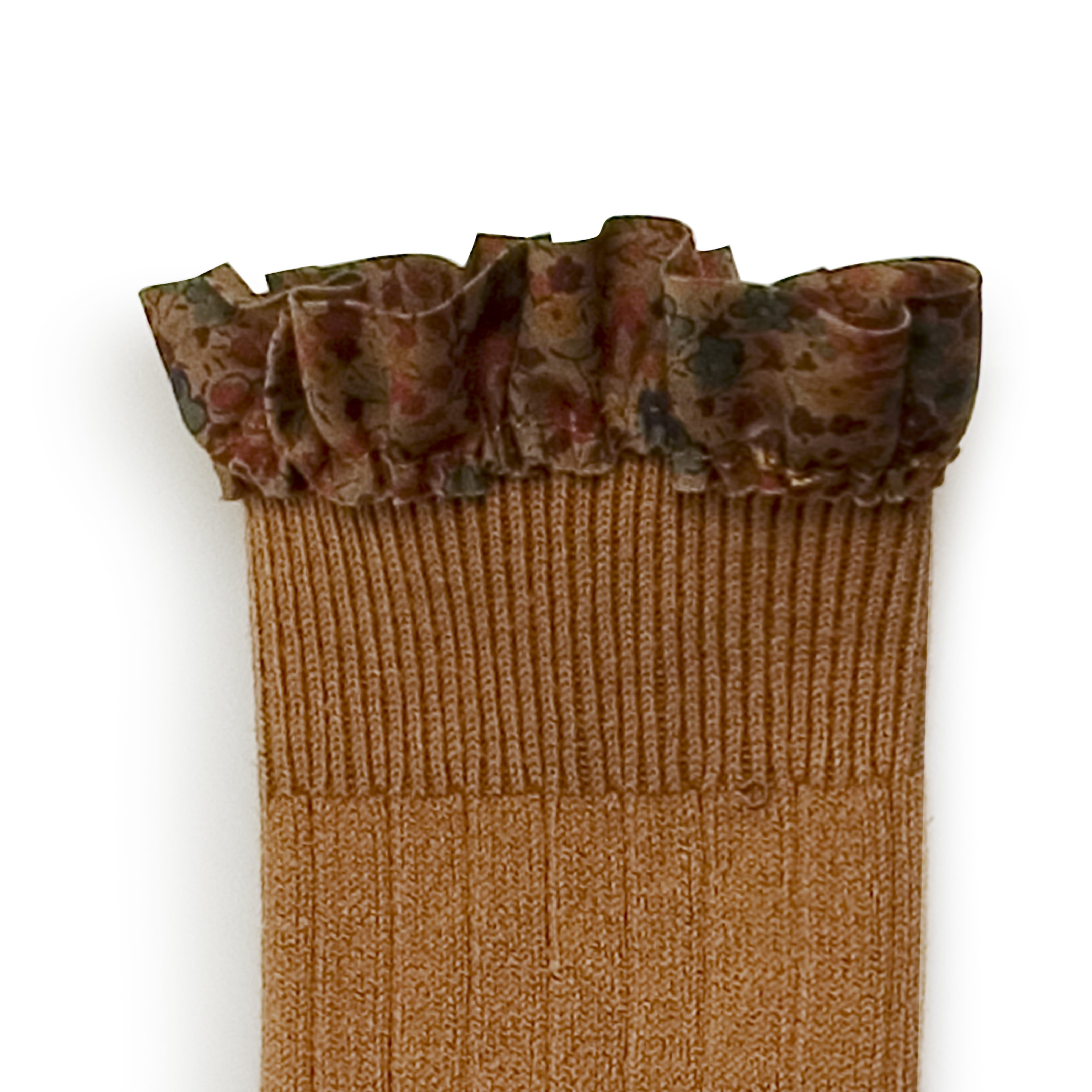 COLLÉGIEN - Elisabeth Liberty Ruffle Ribbed Knee-high Socks（Caramel au Beurre Sale）
