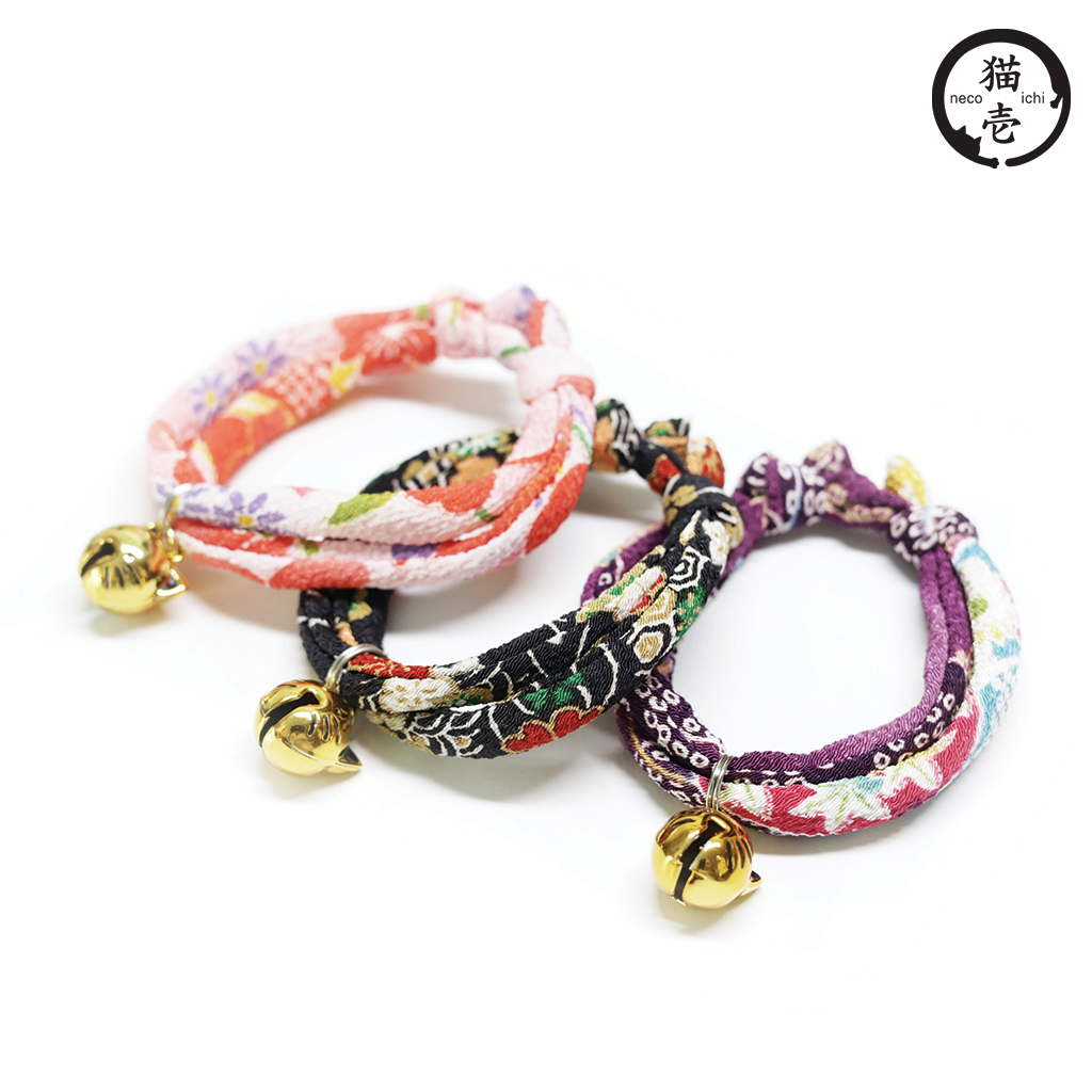 貓壹 手工和風項圈 縐綢金貓鈴