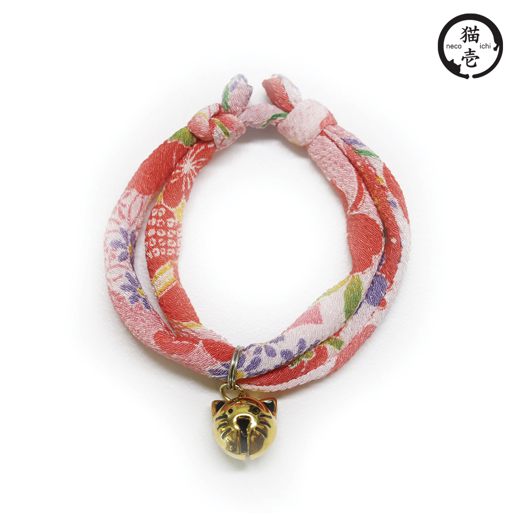 貓壹 手工和風項圈 縐綢金貓鈴