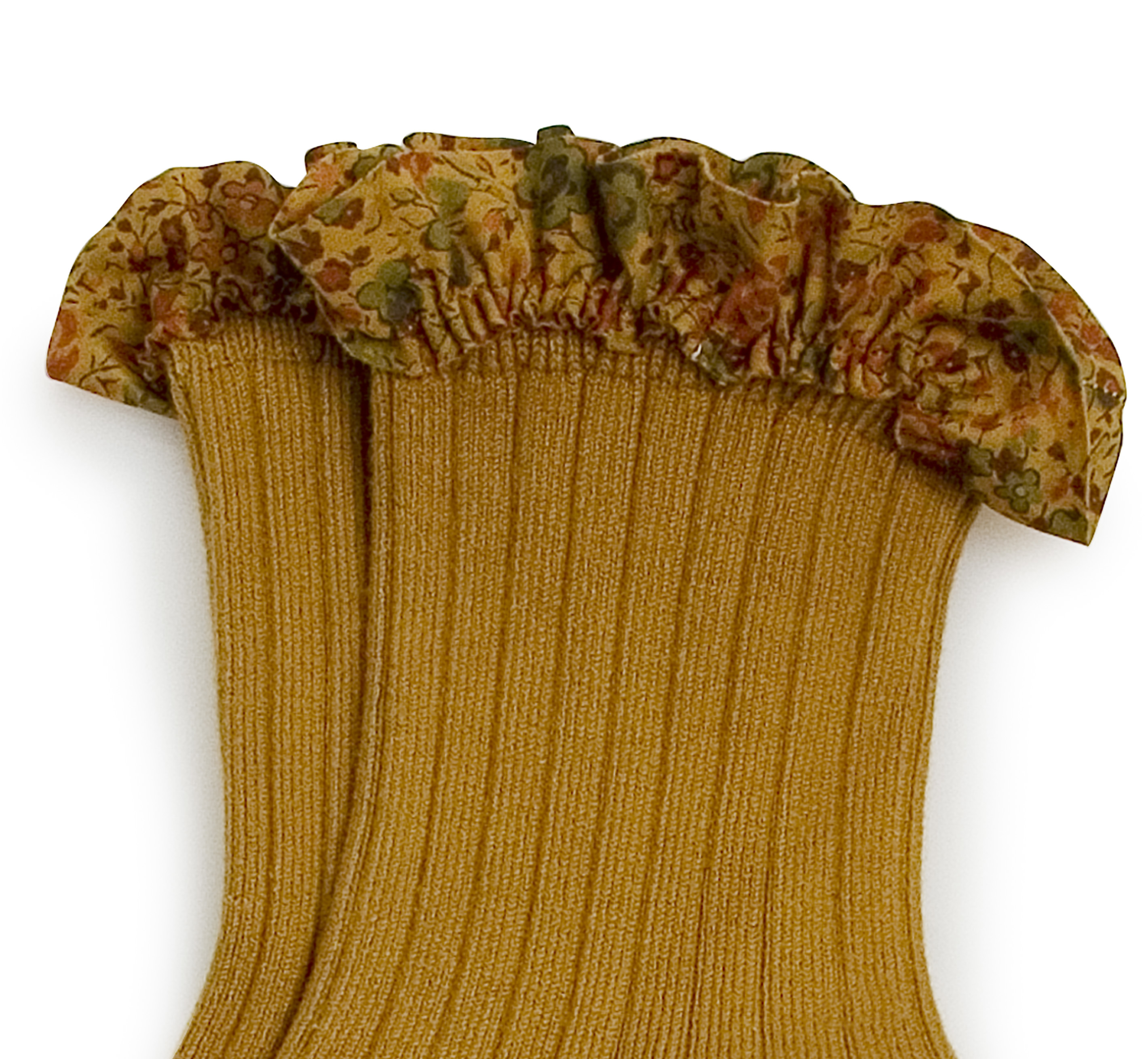 COLLÉGIEN - Charlotte Liberty Ruffle Ribbed Ankle Socks（Moutarde de Dijon）
