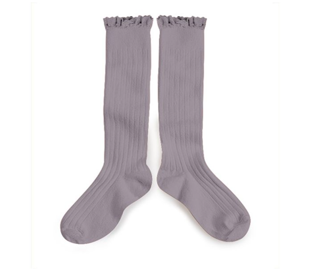 COLLÉGIEN - Josephine Lace Trim Ribbed Knee-high Socks（Glycine du Japon）