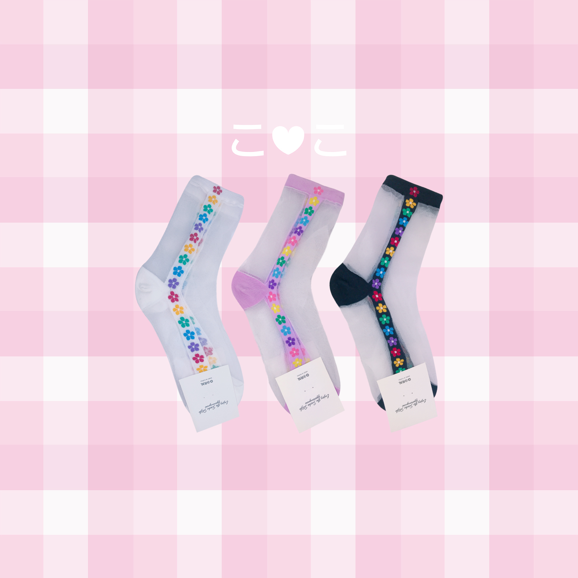 正韓彩虹花朵透膚襪子