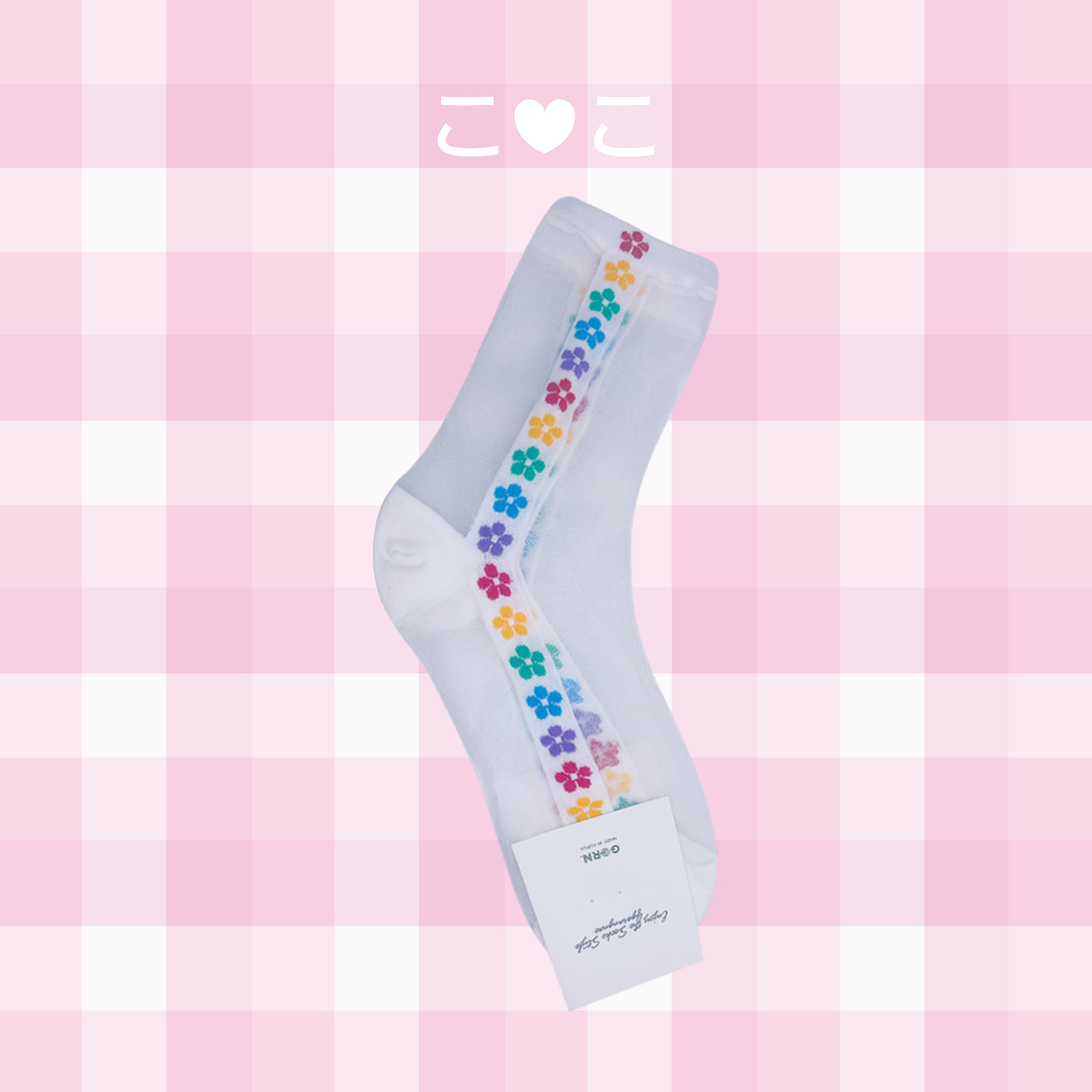 正韓彩虹花朵透膚襪子