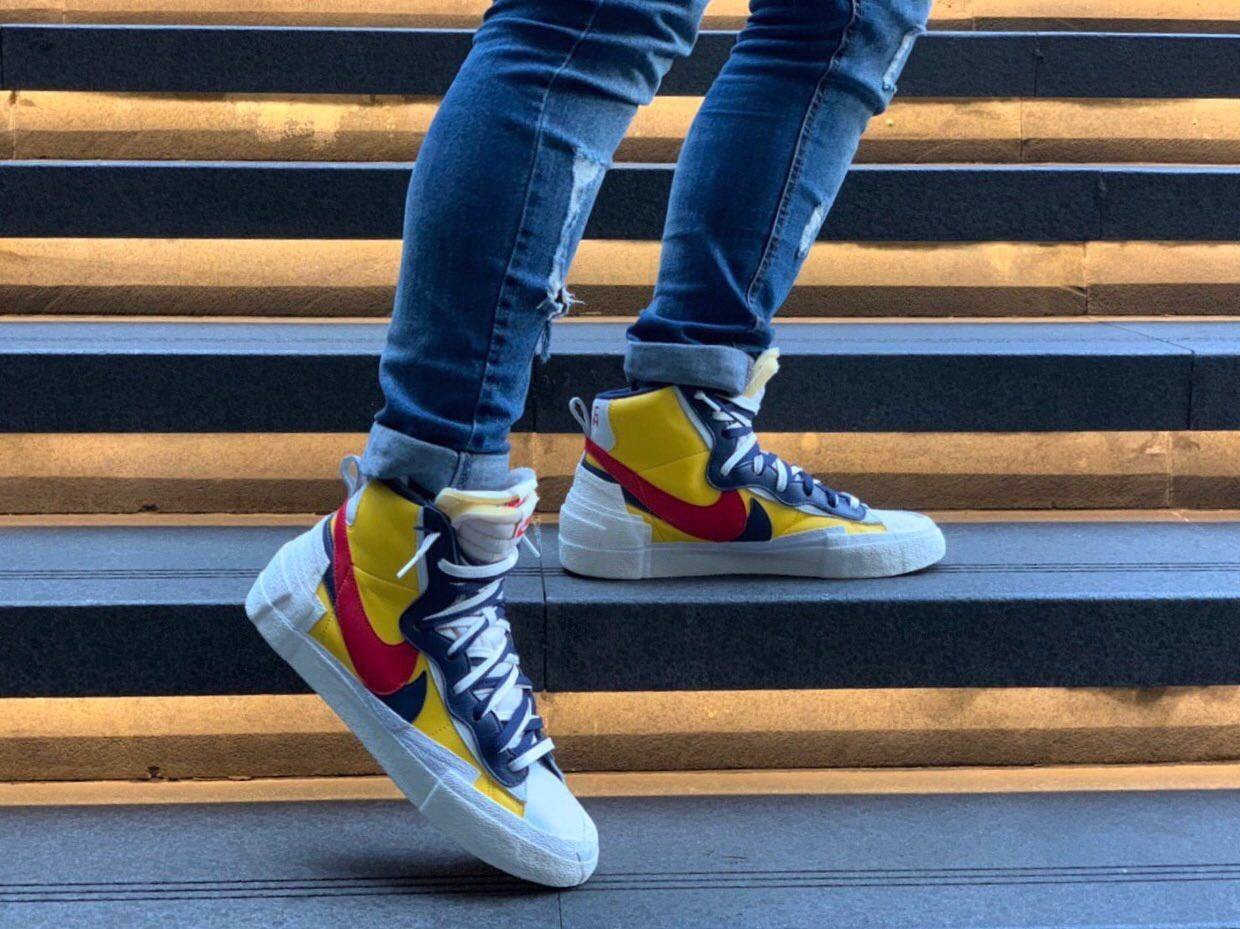 sacai x nike blazer mid yellow blue