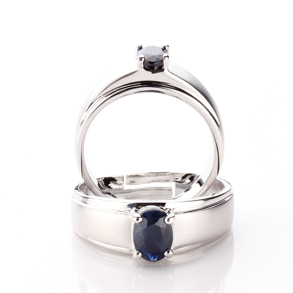 【雅紅珠寶】真情相愛天然1克拉/0.5克拉黑藍寶石對戒-活圍設計-R0164