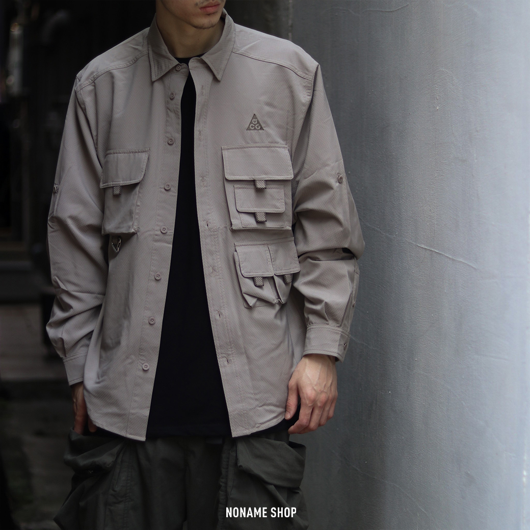 NIKE ACG 經典 小LOGO 復古 工裝 多口袋 戶外 機能 長袖 襯衫 卡其灰