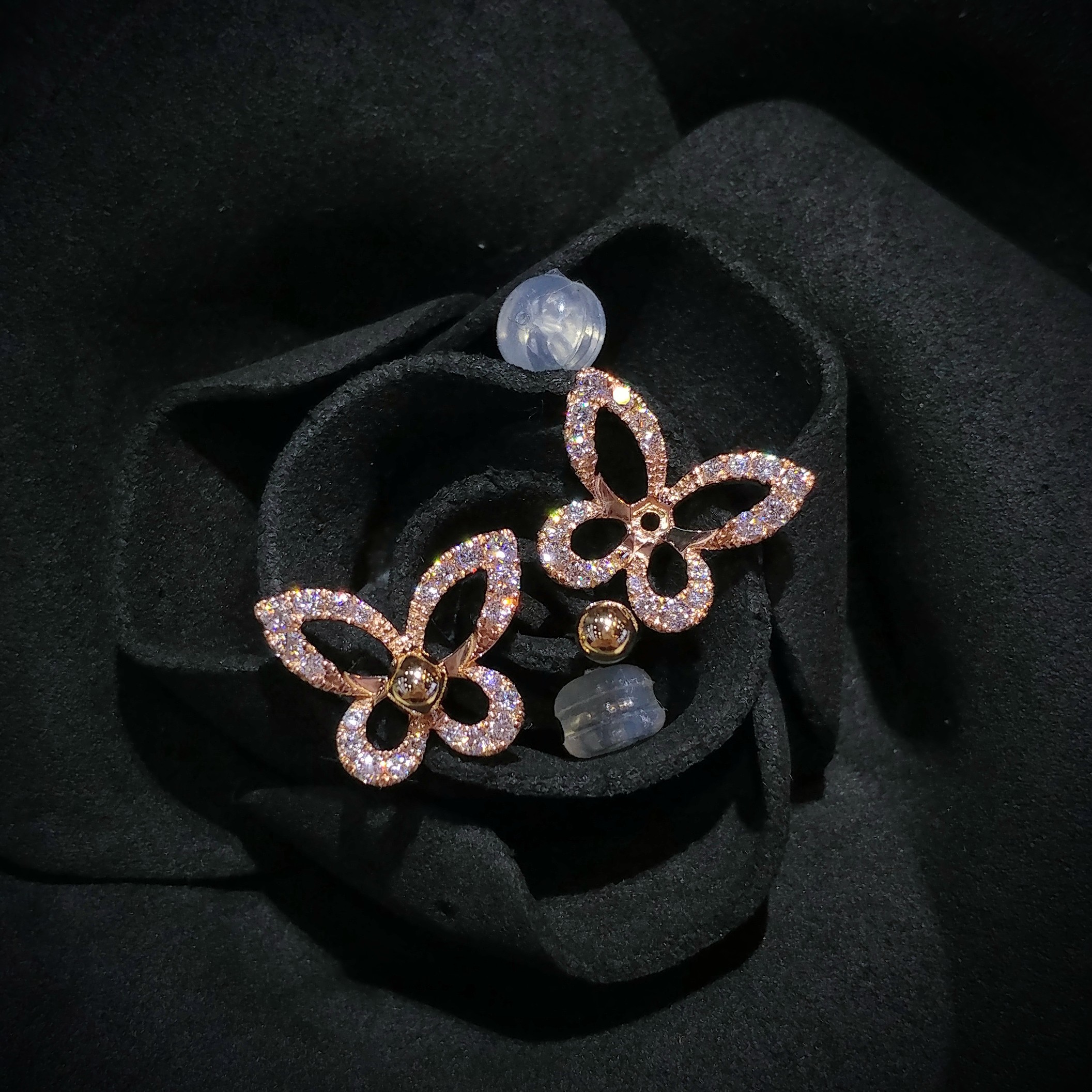 全新18K玫瑰金20份鑽石耳環