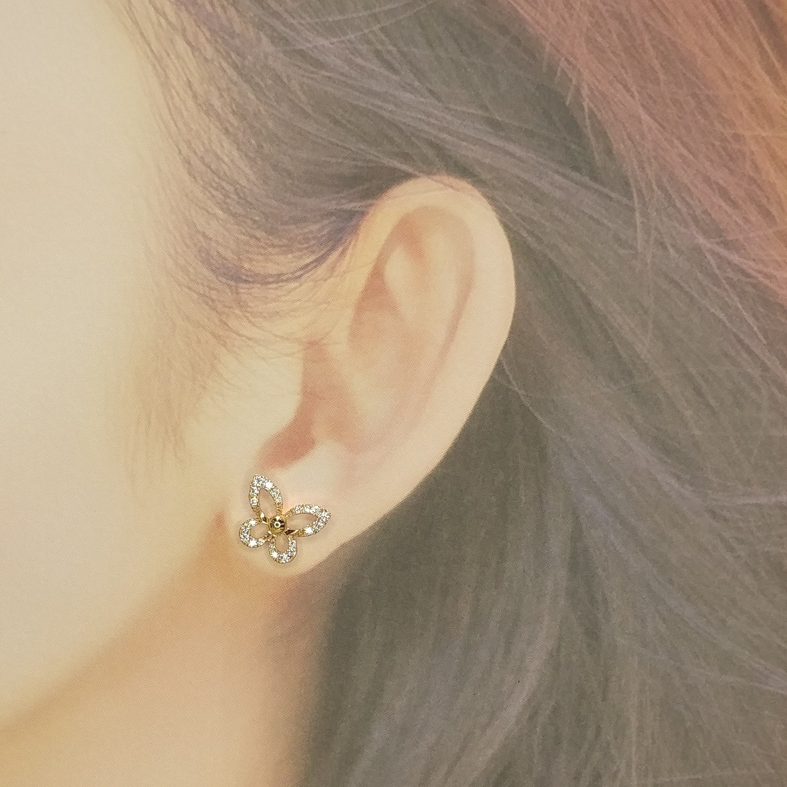 全新18K玫瑰金20份鑽石耳環