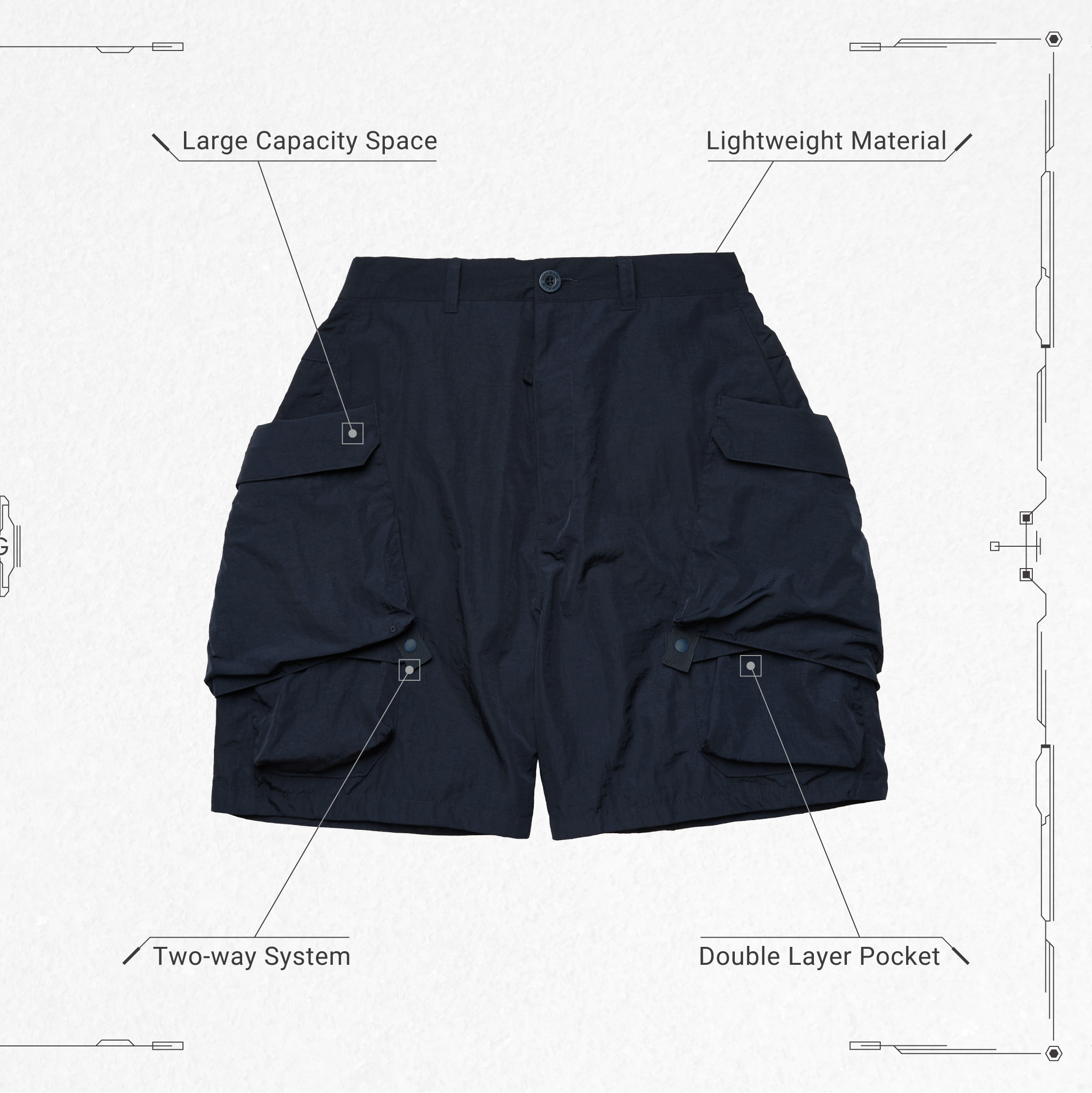”MR-O1” 3D-Rotate Utility Shorts - Navy