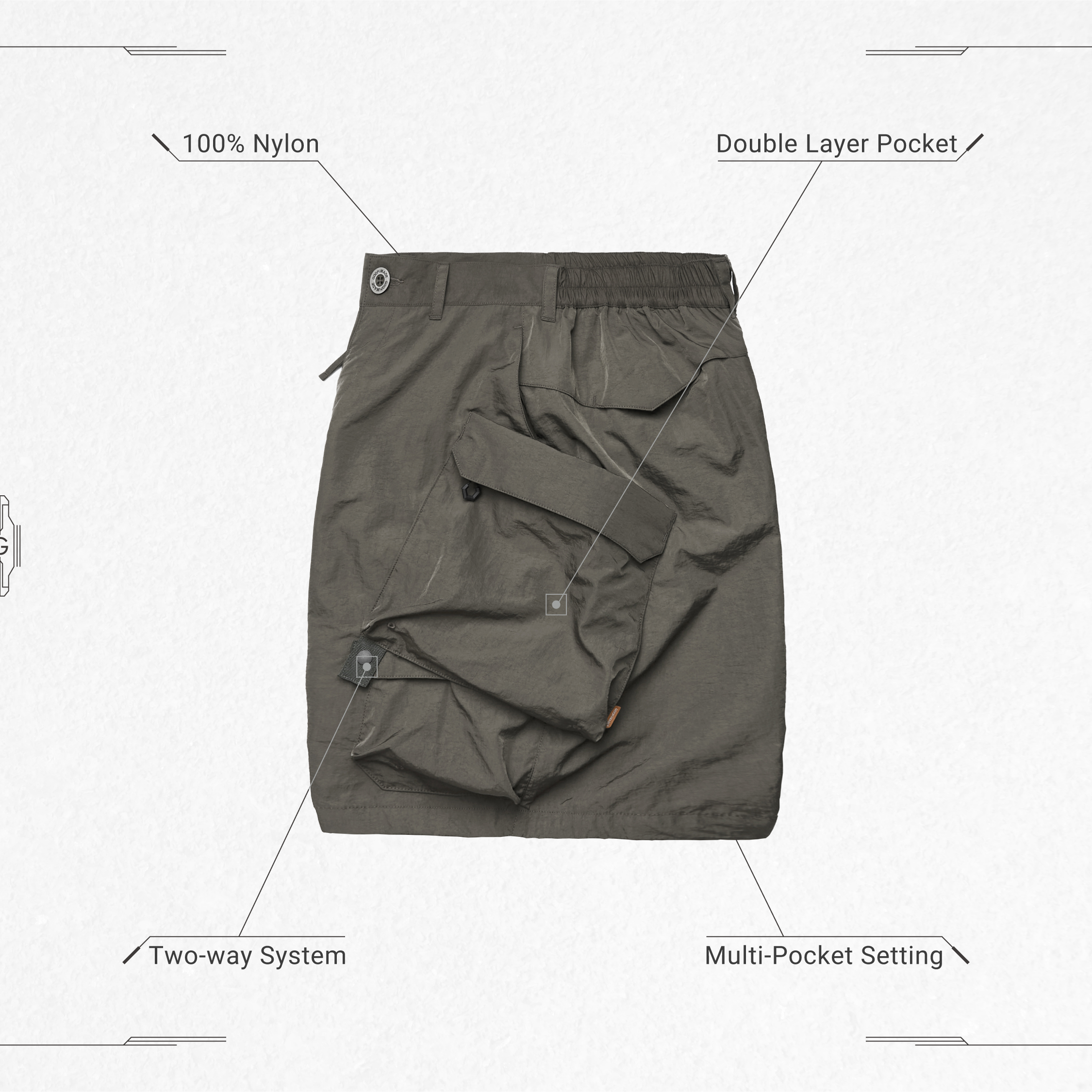 MR-O1” 3D-Rotate Utility Shorts - Olive