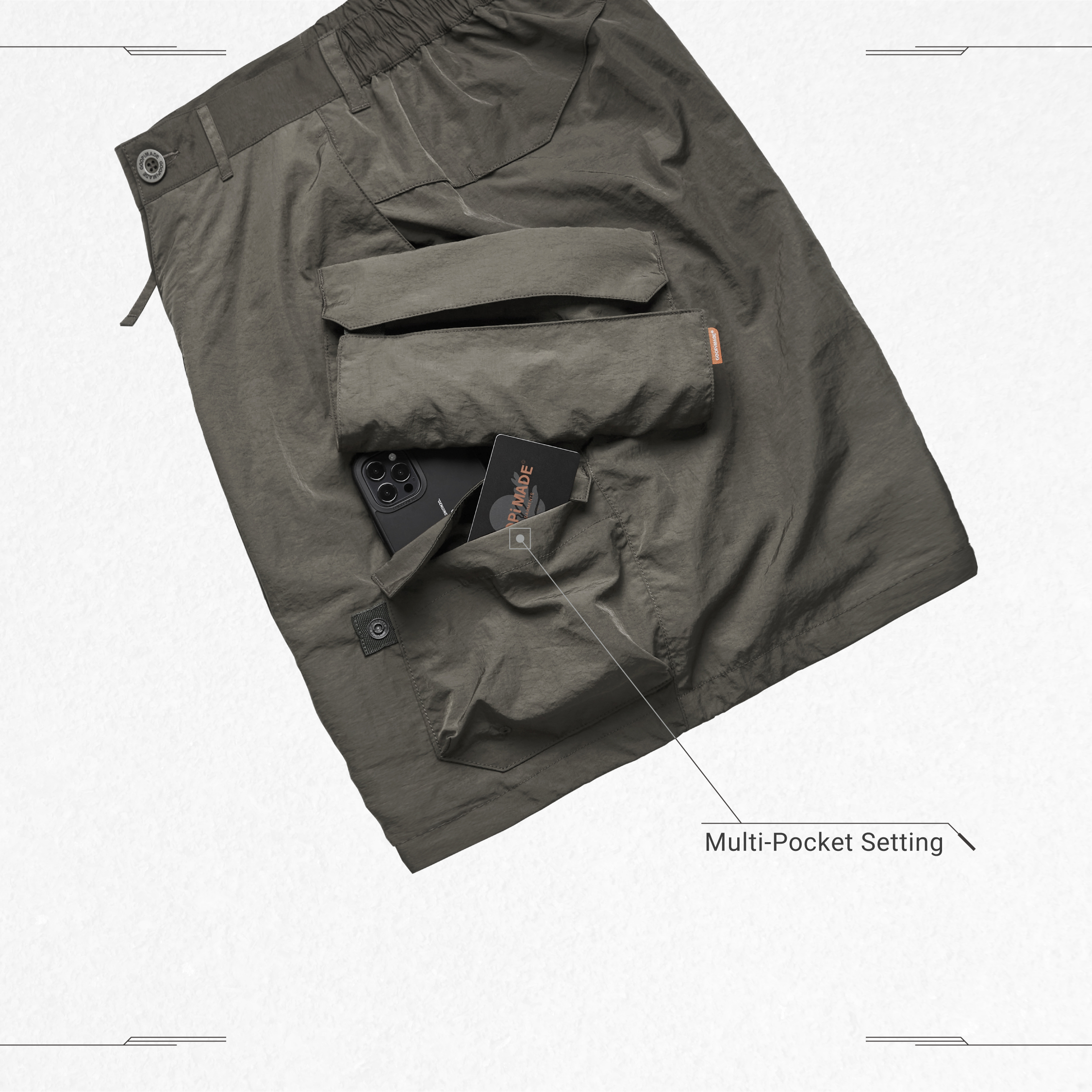 MR-O1” 3D-Rotate Utility Shorts - Olive