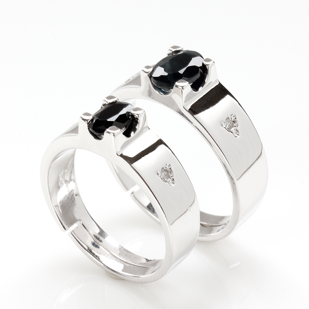 【雅紅珠寶】相依相偎天然1克拉/0.5克拉黑藍寶石對戒-活圍設計-R0325