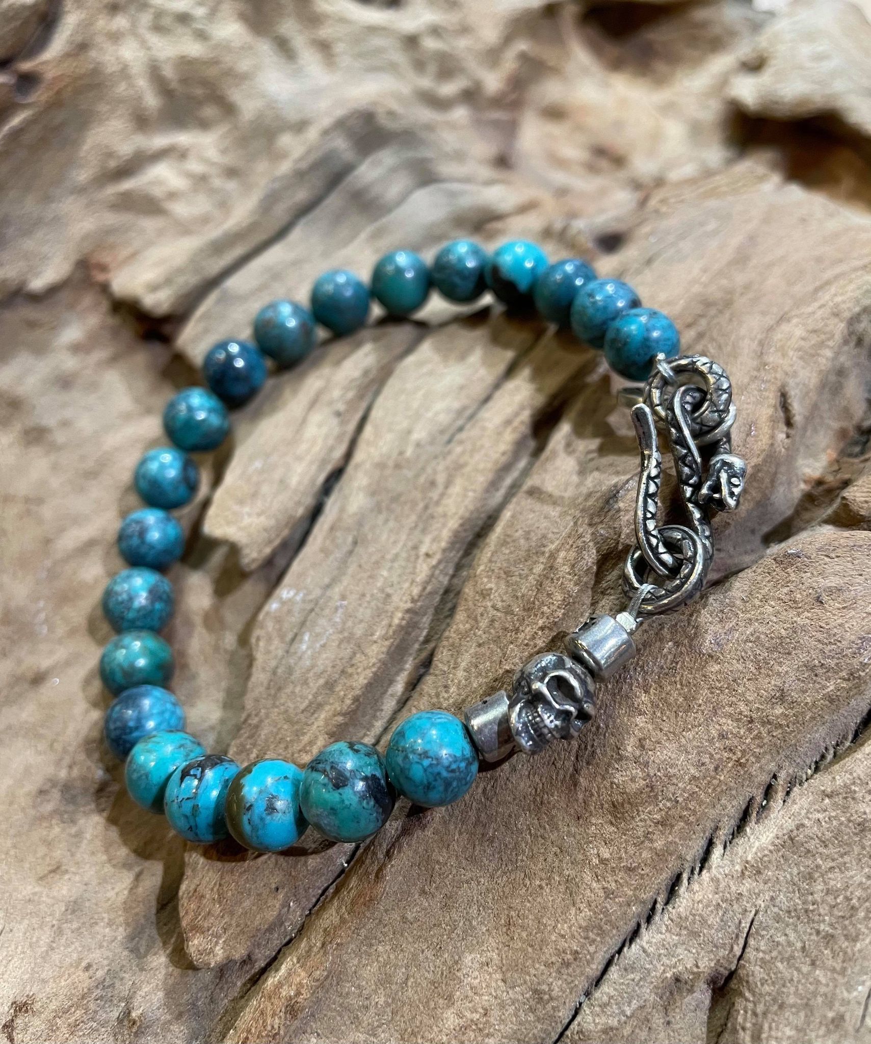 *Black Venom Jewelry- 8mm Turquoise Beads 天然松石圓珠手鍊