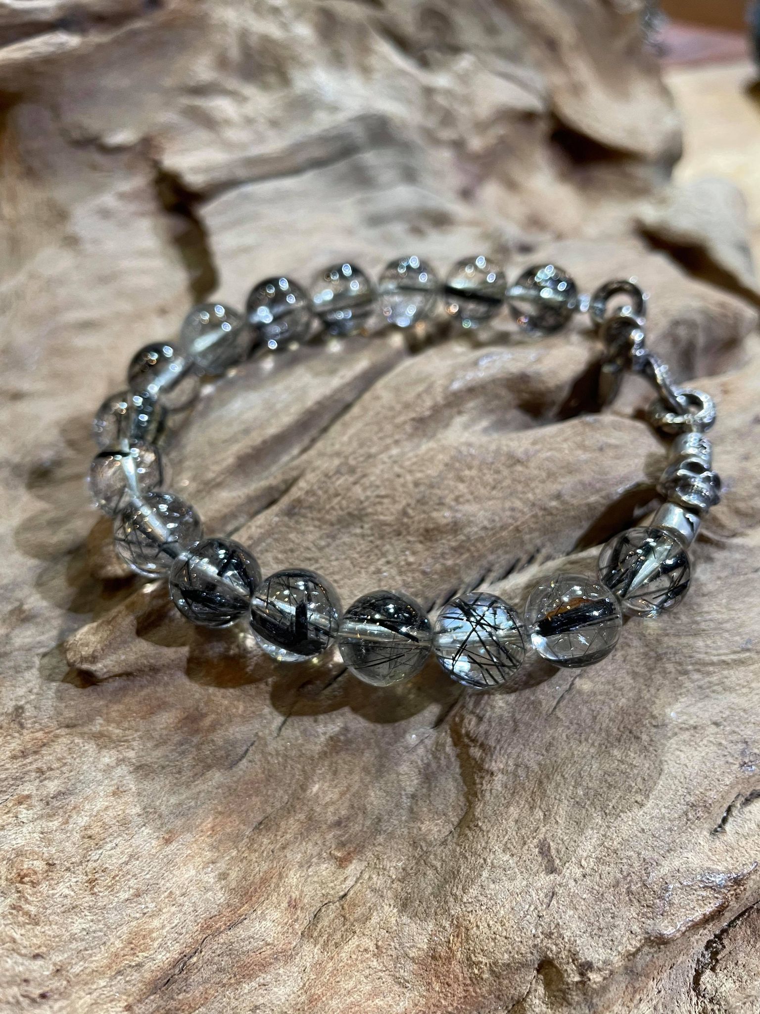 Black Venom Jewelry- 10mm Rutilated Quartz Beads 黑髮晶圓珠手鍊。