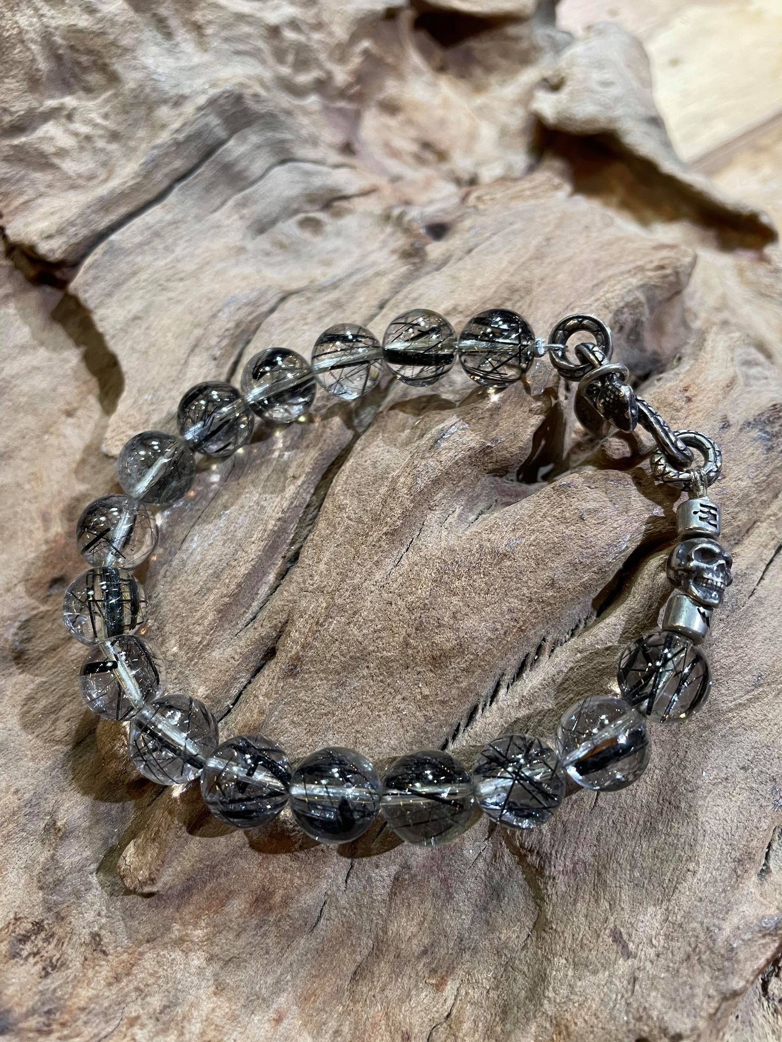 Black Venom Jewelry- 10mm Rutilated Quartz Beads 黑髮晶圓珠手鍊。