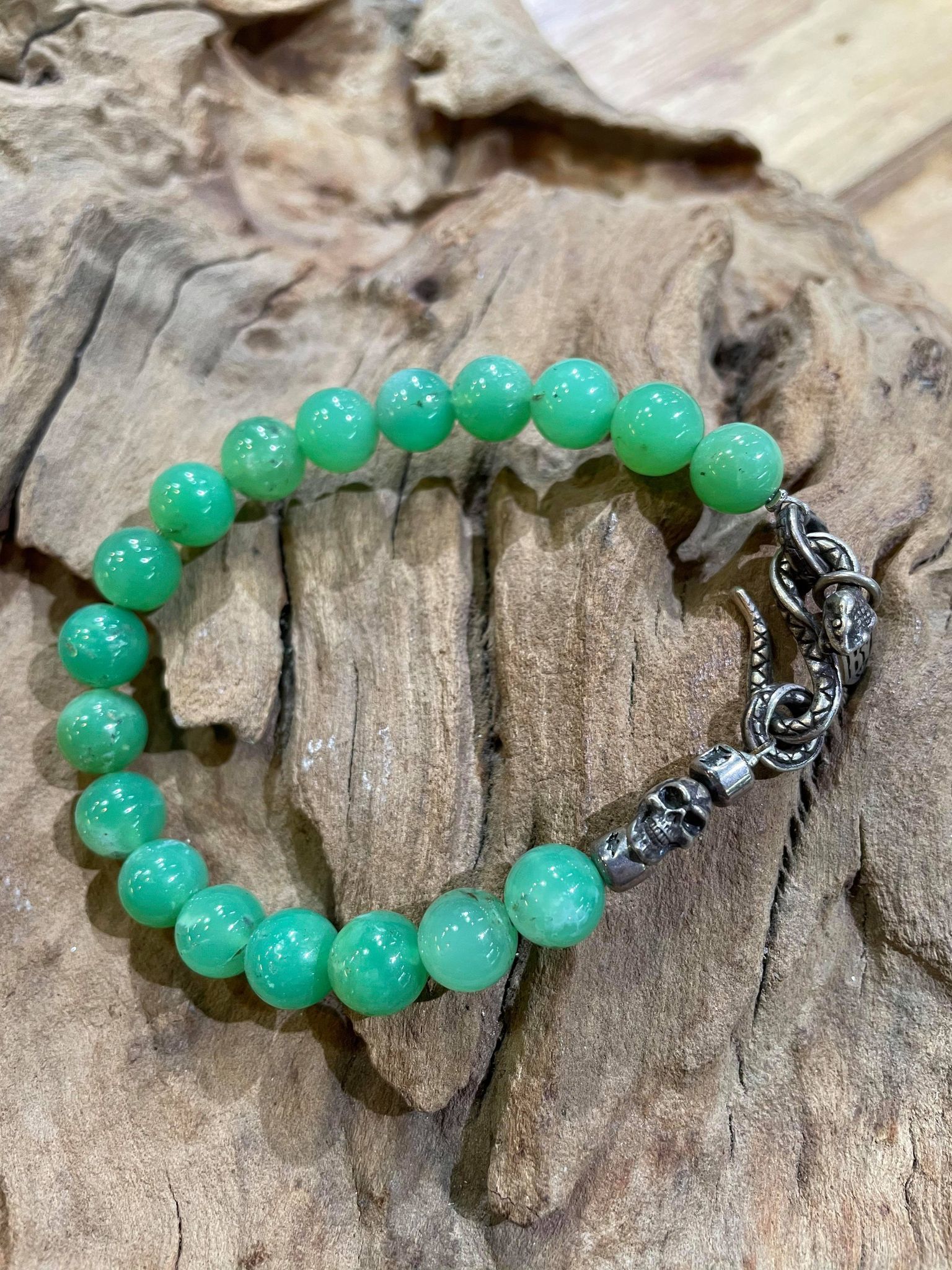 Black Venom Jewelry- 9mm Chrysophrase Beads 澳洲玉串珠手鍊。