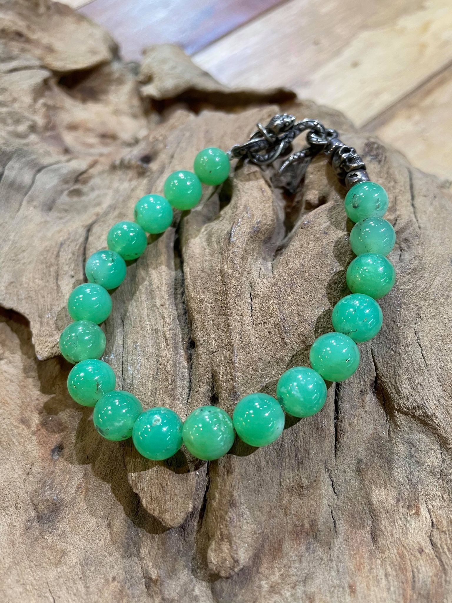 Black Venom Jewelry- 9mm Chrysophrase Beads 澳洲玉串珠手鍊。