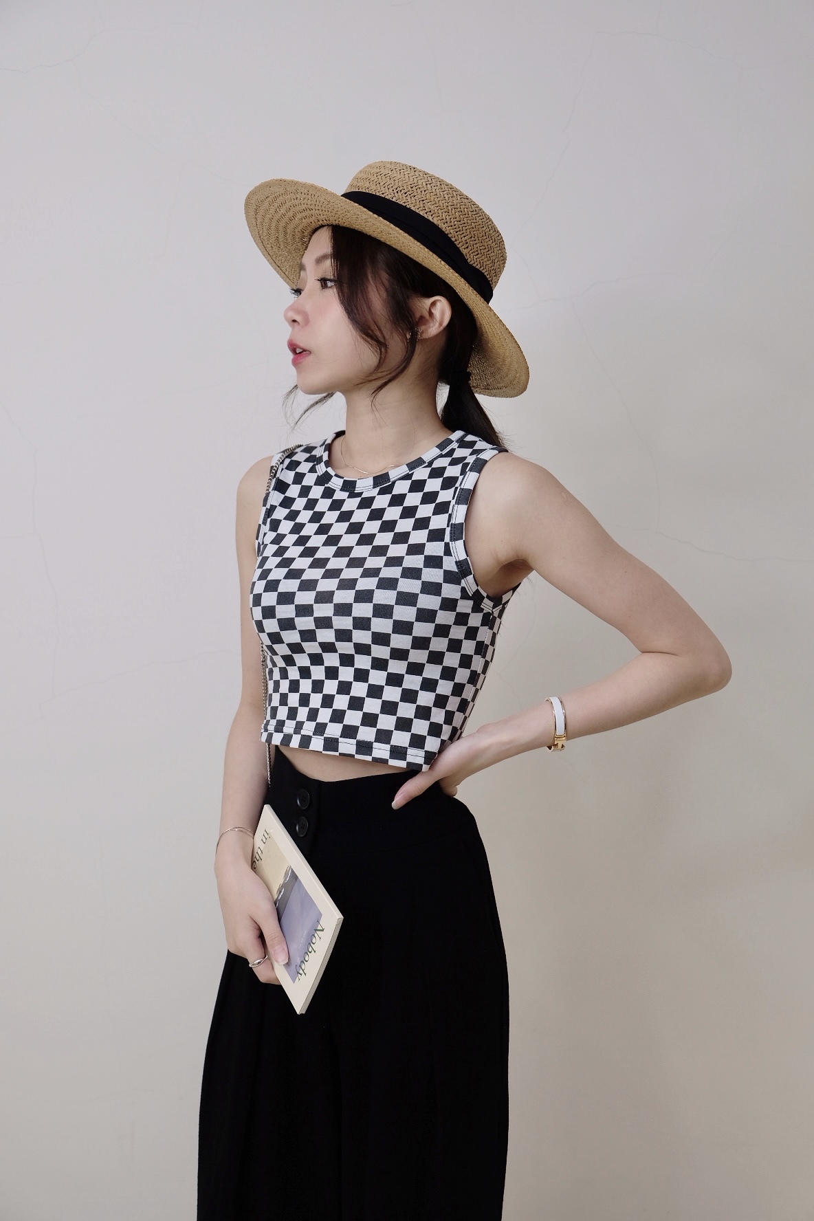 麻豆清單復古刷色感格紋背心