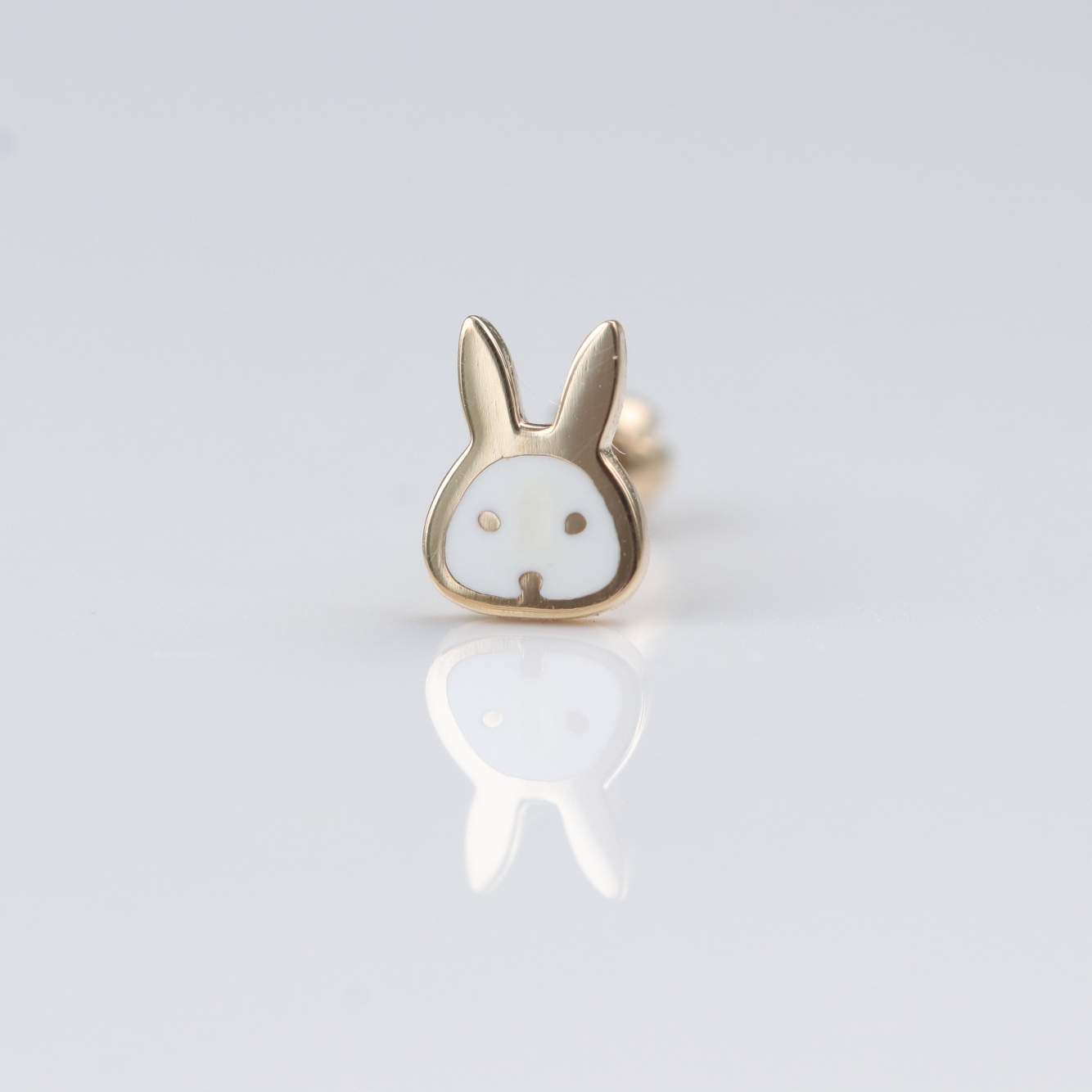 14K Cute Rabbit Piercing 可愛小白兔鎖珠耳環 (單個)