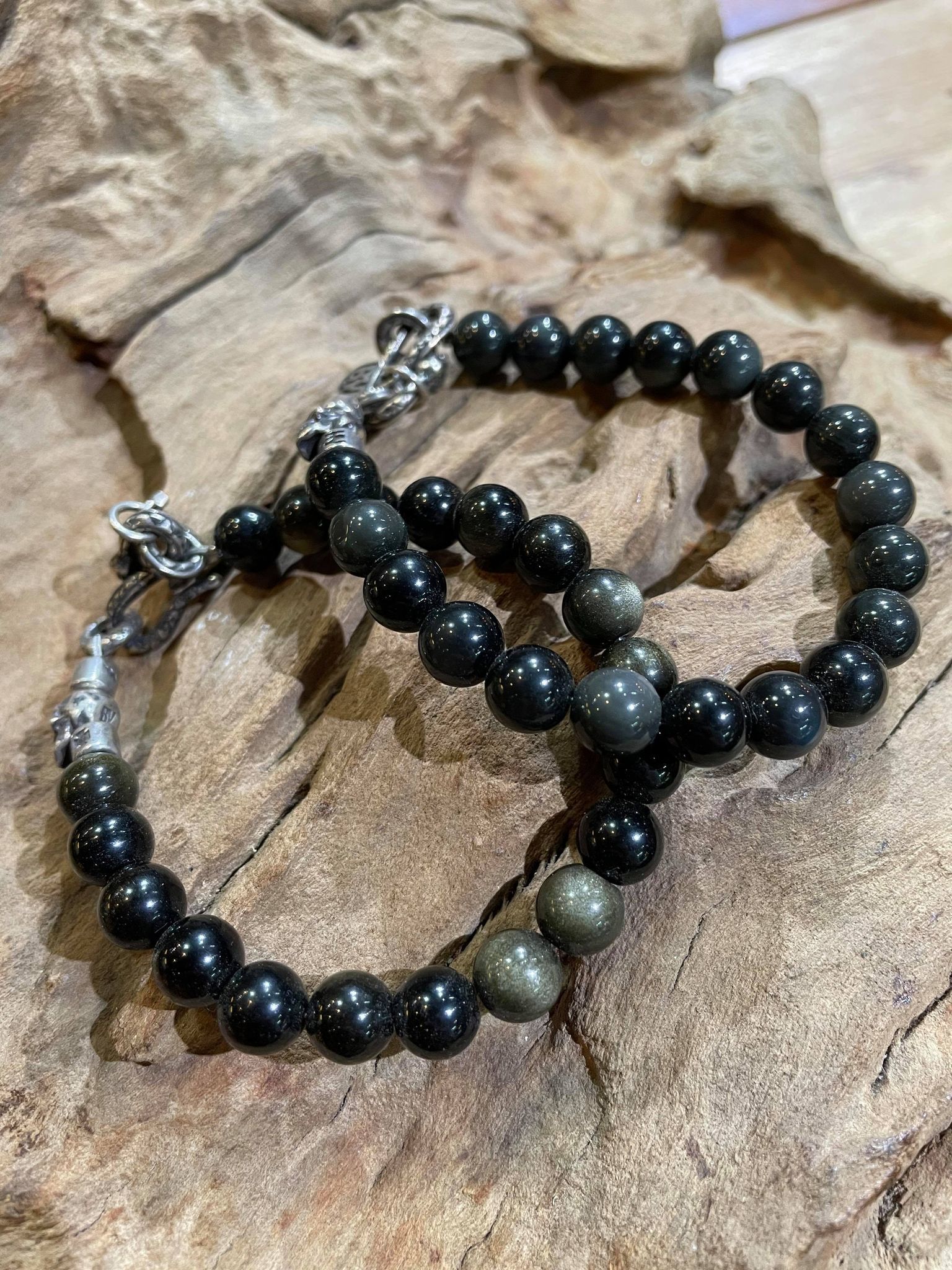 Black Venom Jewelry- 8mm Black Gold/Rain Obsidian Beads 黑曜石(金曜、彩曜)串珠手鍊。